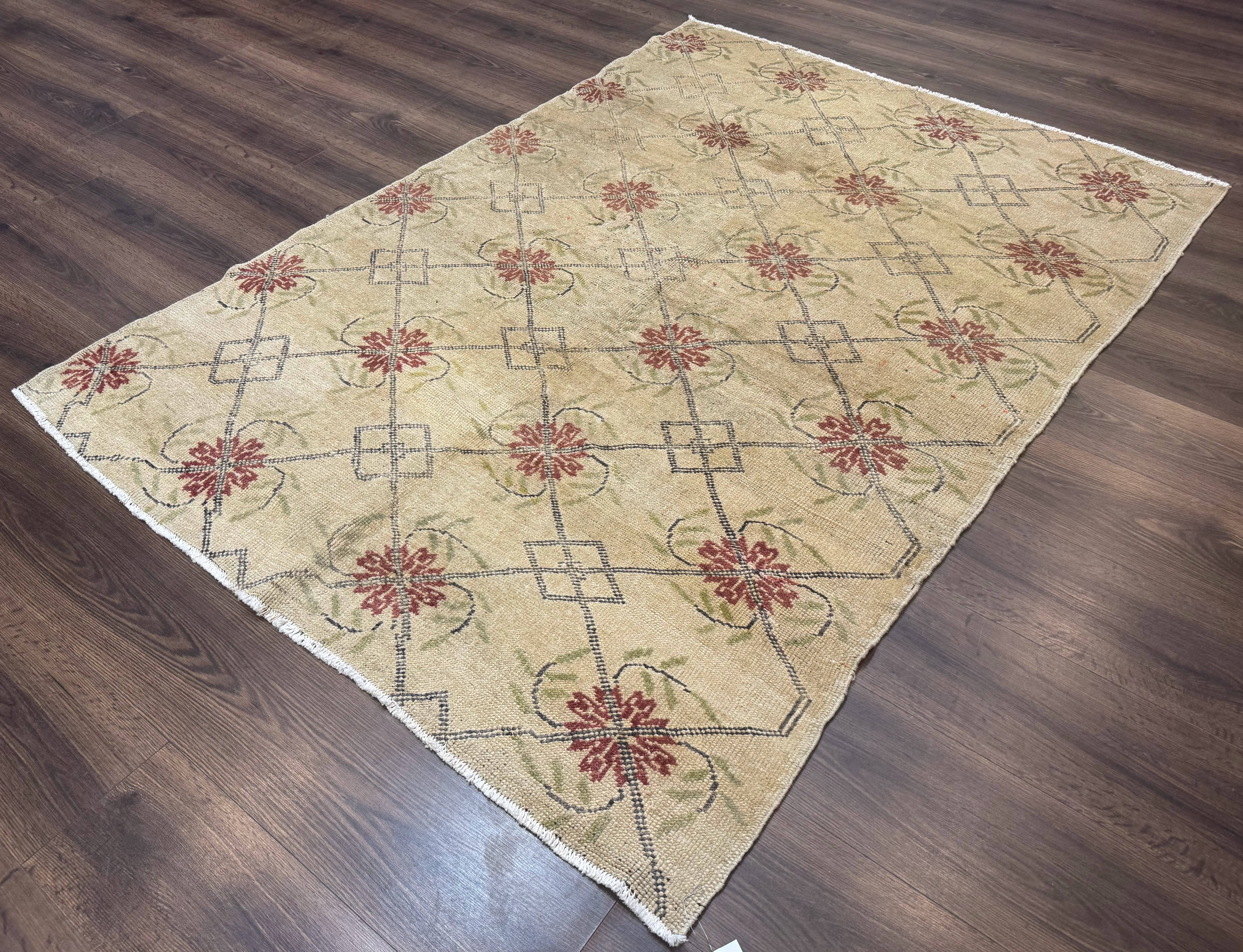 Turkish Rug 5x6, Oushak Carpet, Beige - Jewel Rugs