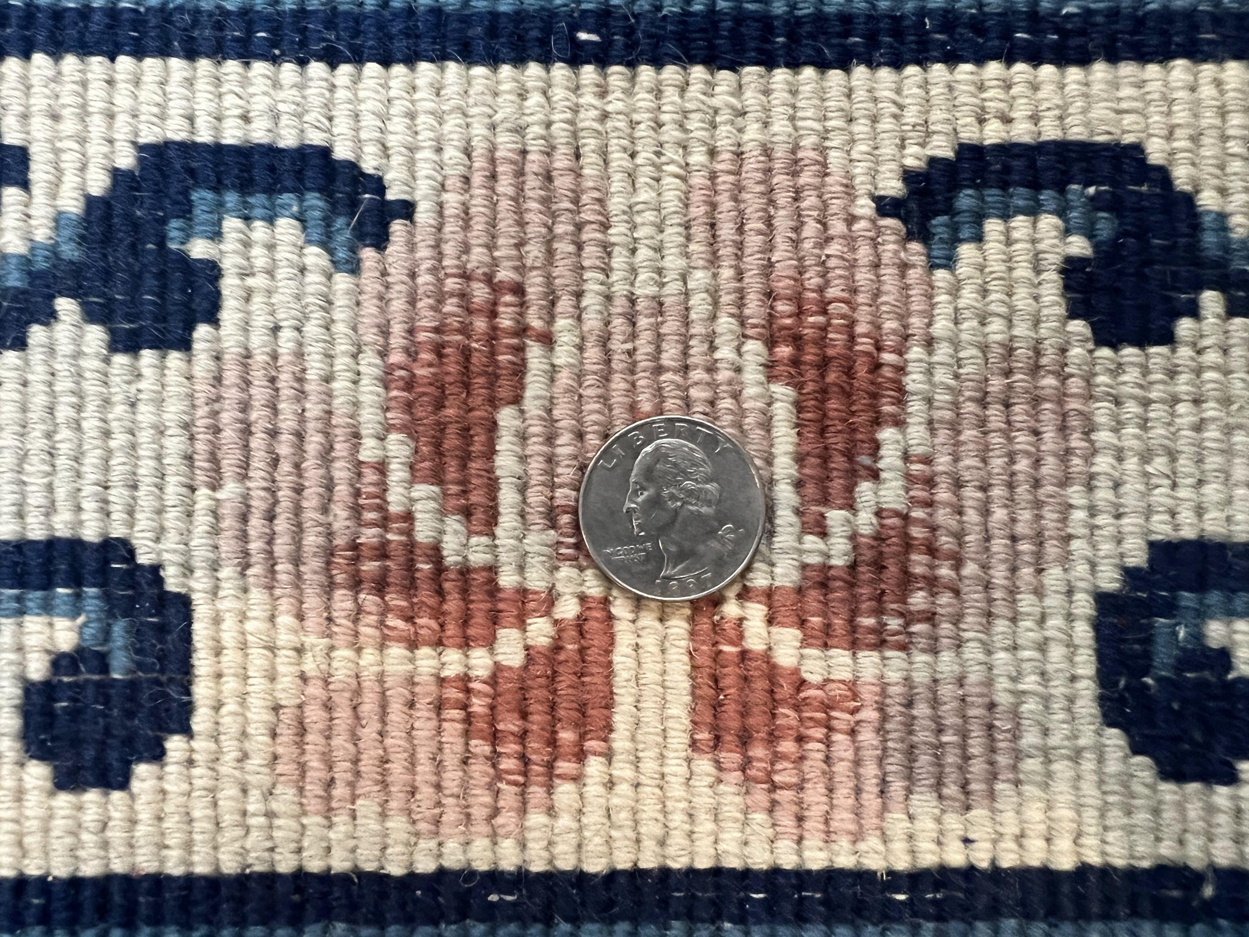 Chinese Wool Runner Rug 2.6 x 12, Blue and Beige, Handmade Vintage Wool Rug for Hallway, 12ft Runner, Asian Oriental Art Deco 90 Line Rug - Jewel Rugs