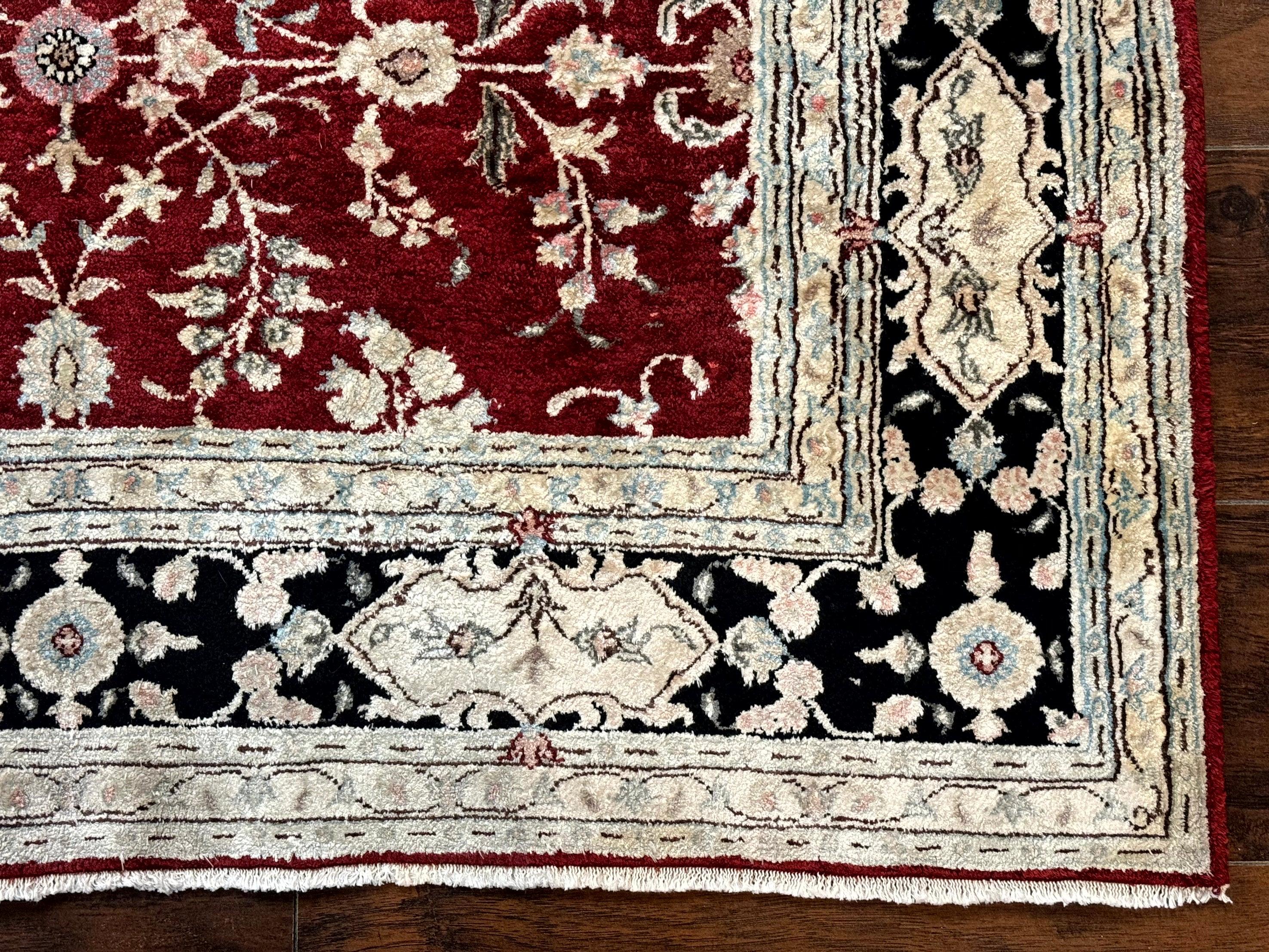 Indian Kashmiri Rug 4x5, Silk on Cotton Area Rug, Red, Handmade - Jewel Rugs