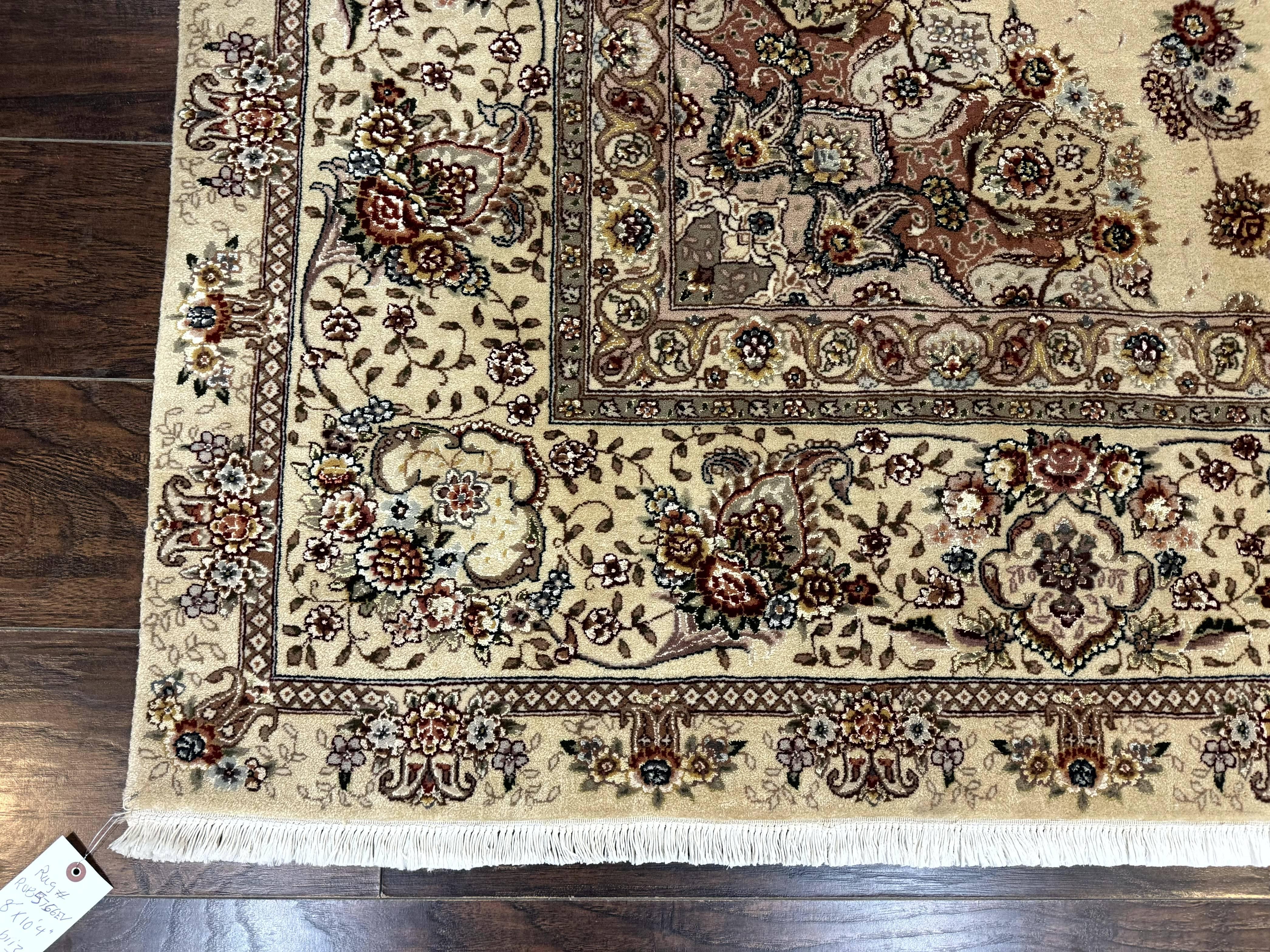 Sino Persian Rug 8x10, Wool and Silk Highlights, 290 KPSI, Floral Medallion - Jewel Rugs
