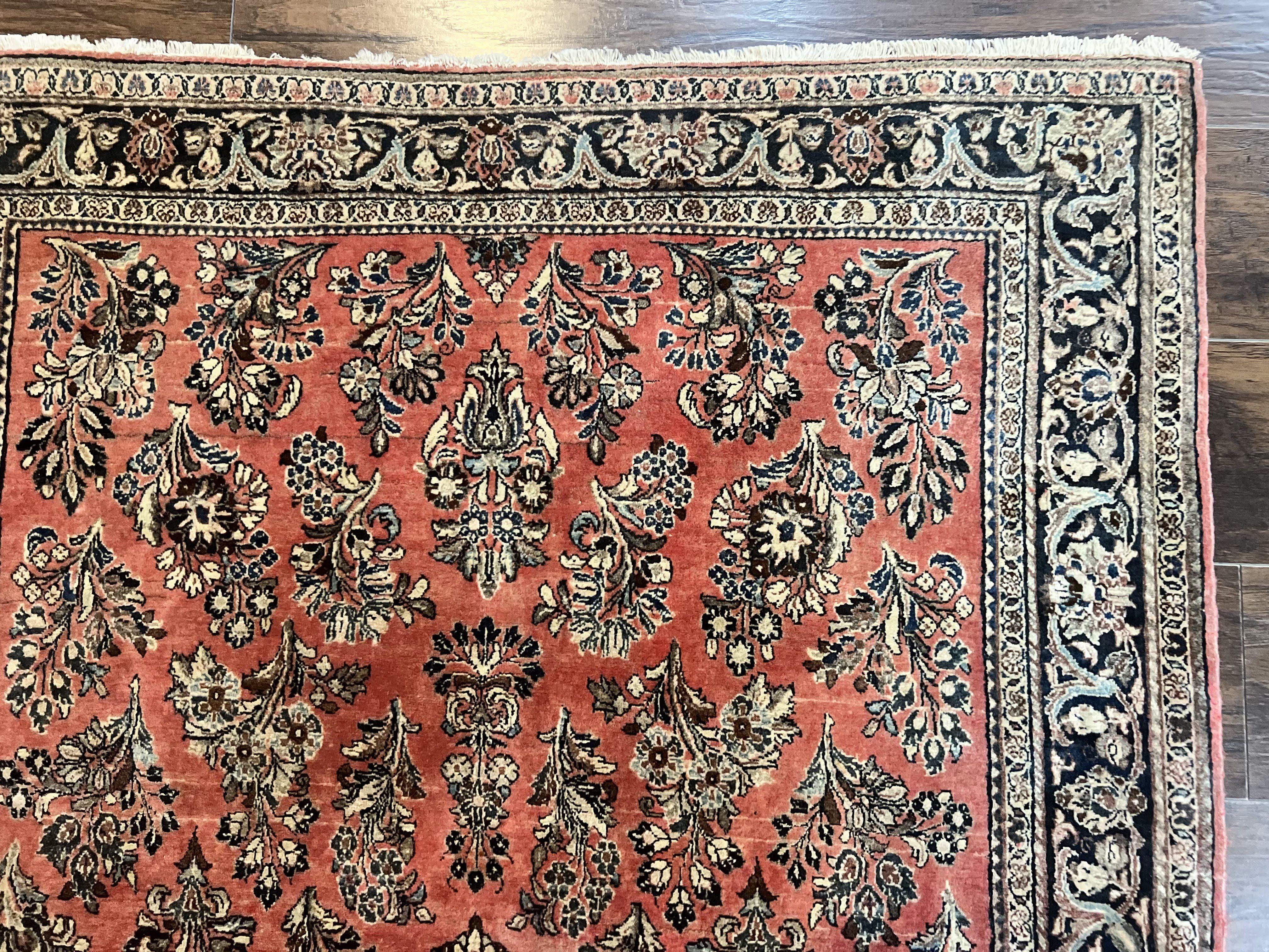 Antique Persian Sarouk Rug 4x7, Hand Knotted Wool Red Persian Carpet, Floral, Fine 300 KPSI - Jewel Rugs