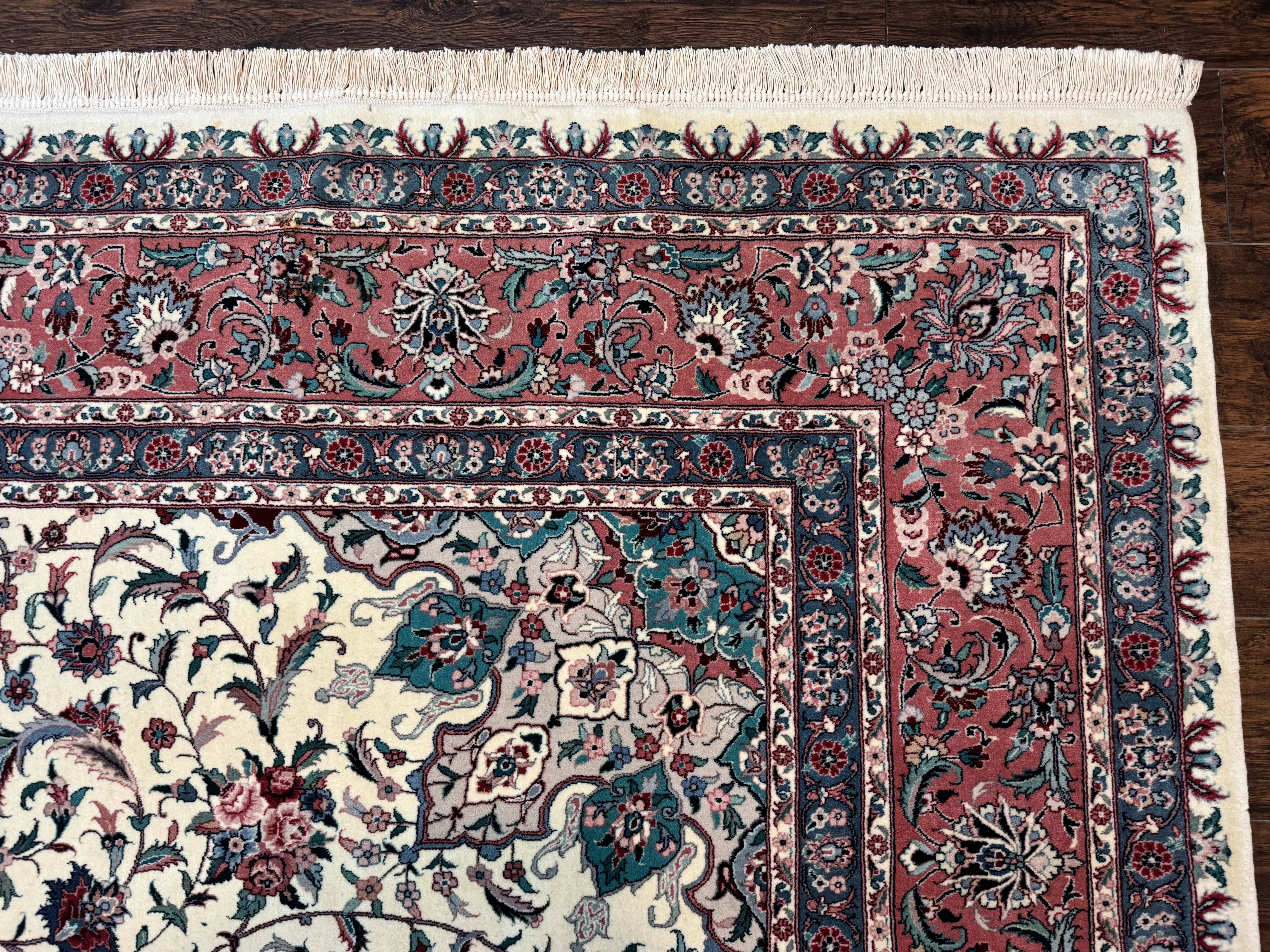 Sino Persian Rug 9x12, Fine 260 KPSI, Floral Medallion, Ivory and Rose-Red - Jewel Rugs