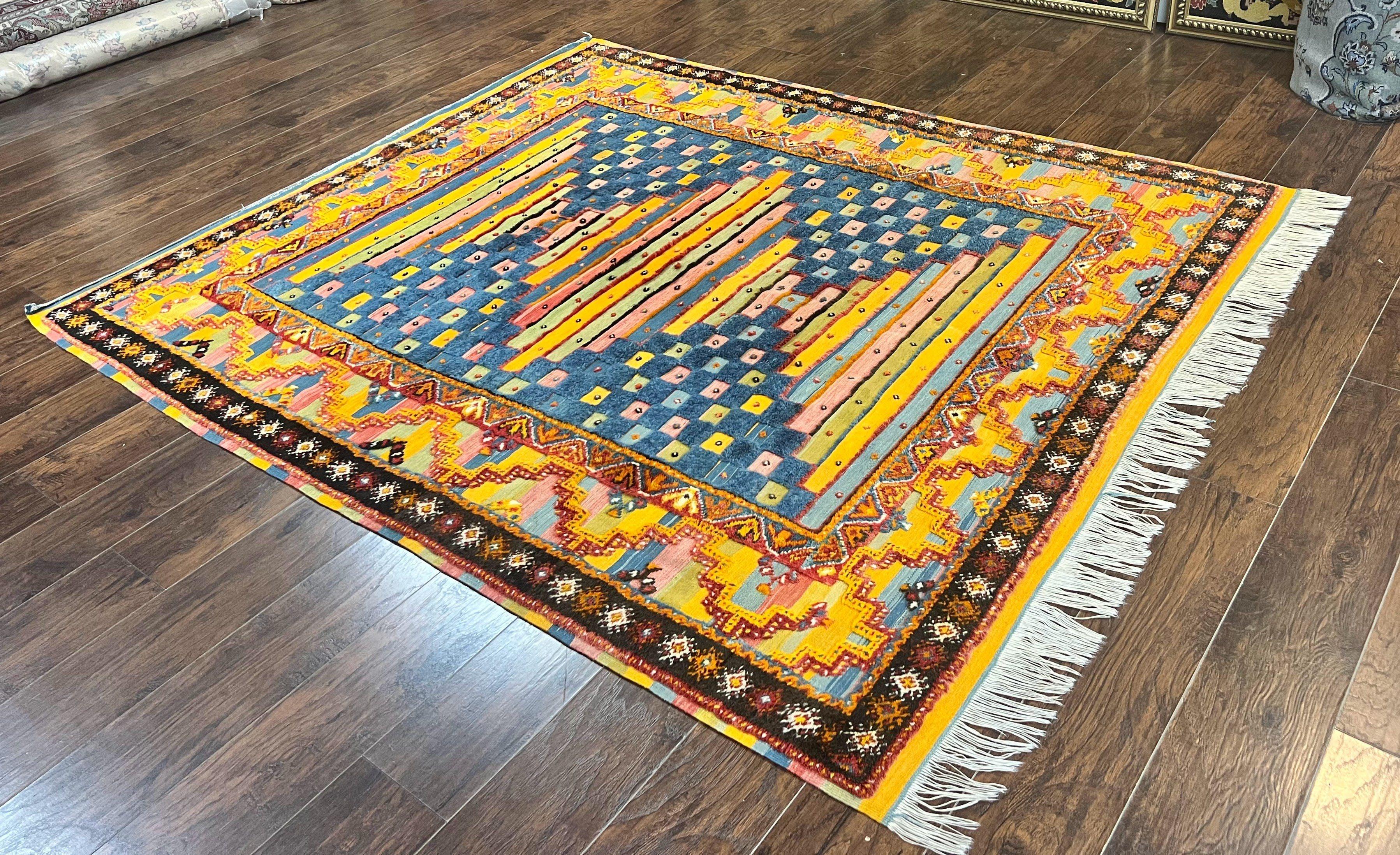 Colorful Moroccan Rug 7x8, Abstract Design, Wool Multicolor Handmade Vintage Carpet, Tribal Rug, Berber Rug - Jewel Rugs