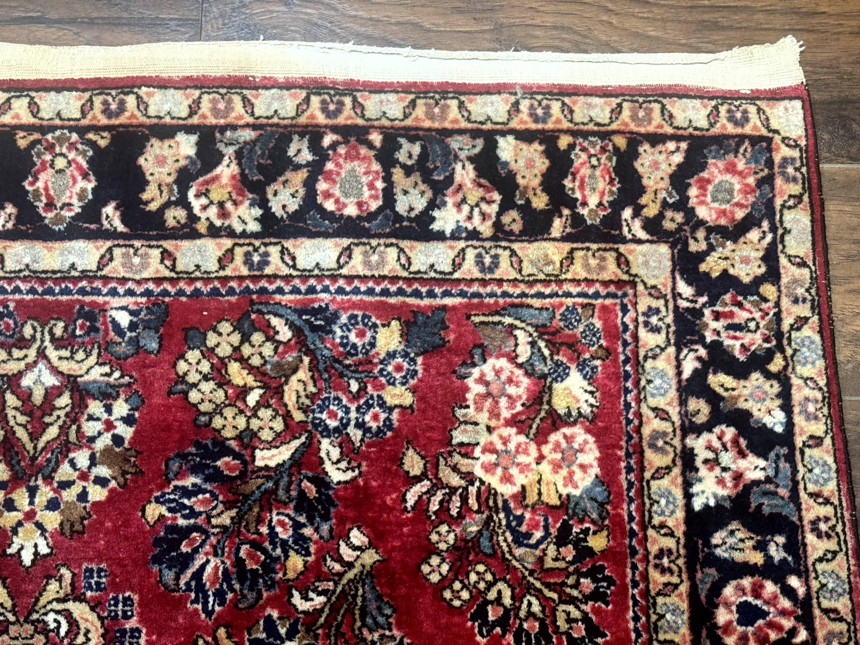 Antique Persian Sarouk Rug 4x7, Floral, Red 1920s Persian Wool Carpet - Jewel Rugs