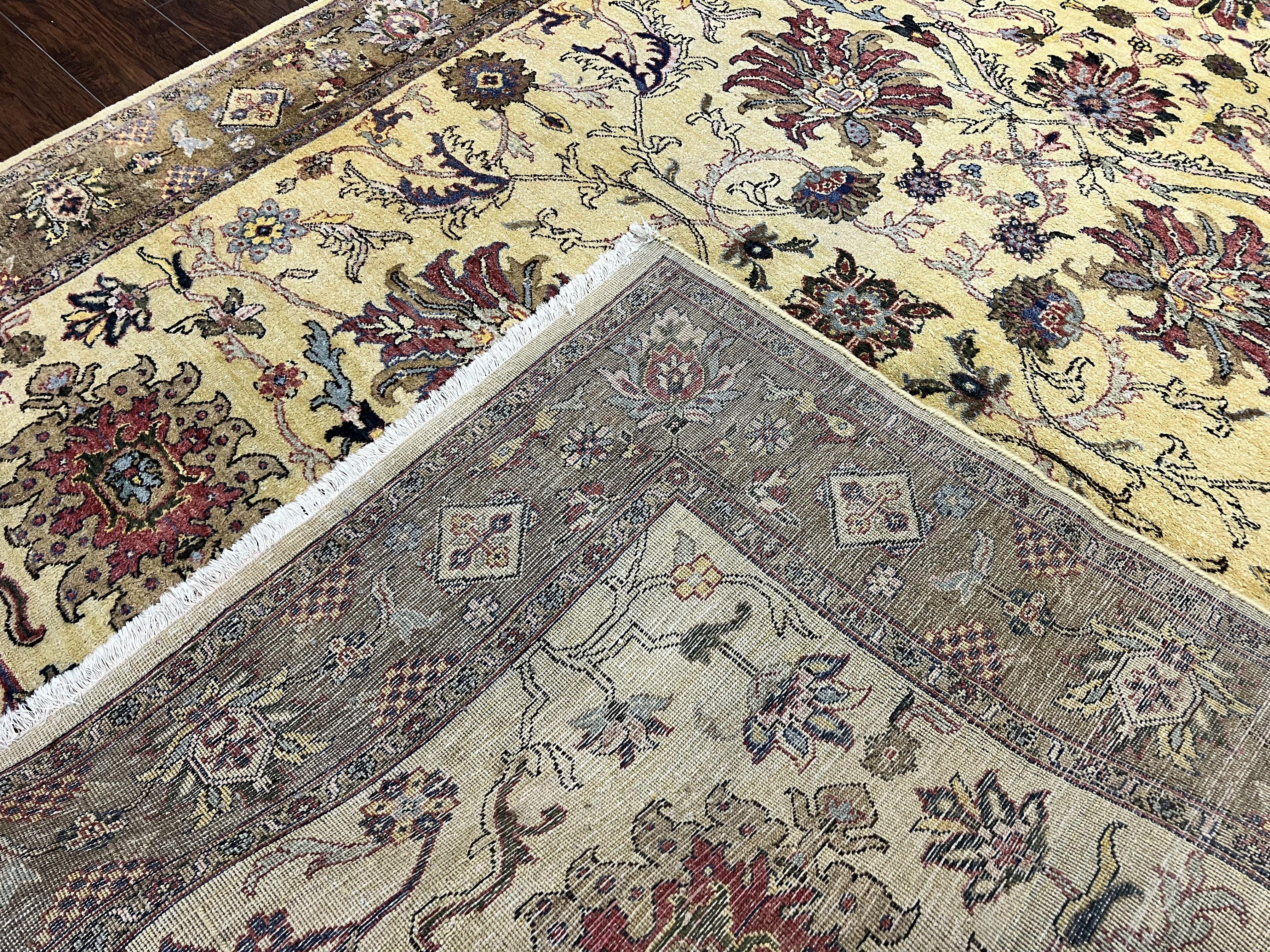 Indo Mahal Rug 7 x 9.5, Hand Knotted Wool Oriental Carpet, Indian Area Rug, Handmade Vintage Light Yellow/Gold Area Rug, Floral Design Rug - Jewel Rugs