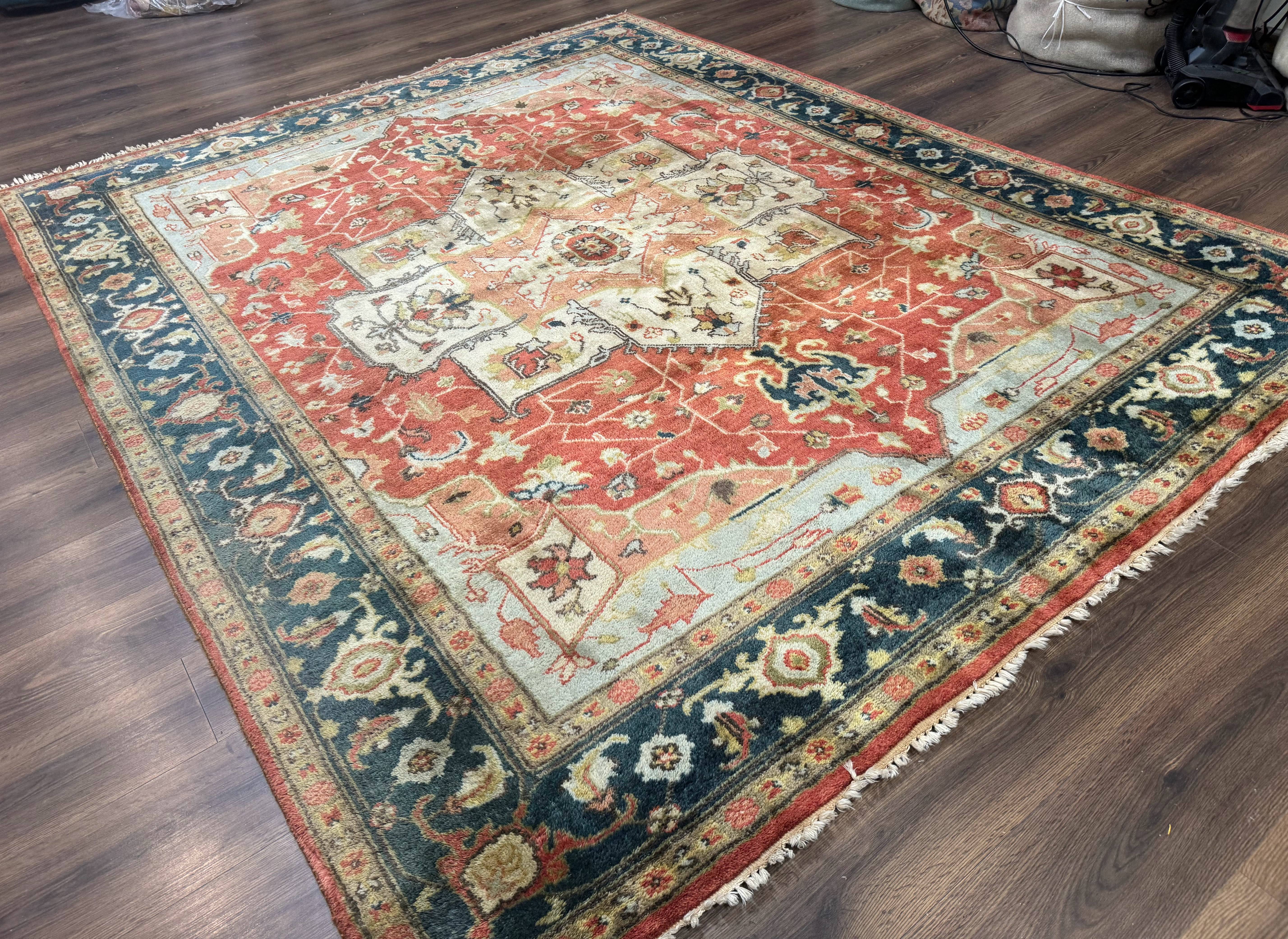 Indo Persian Heriz Rug 8x10, Terracotta, Geometric Serapi Carpet - Jewel Rugs