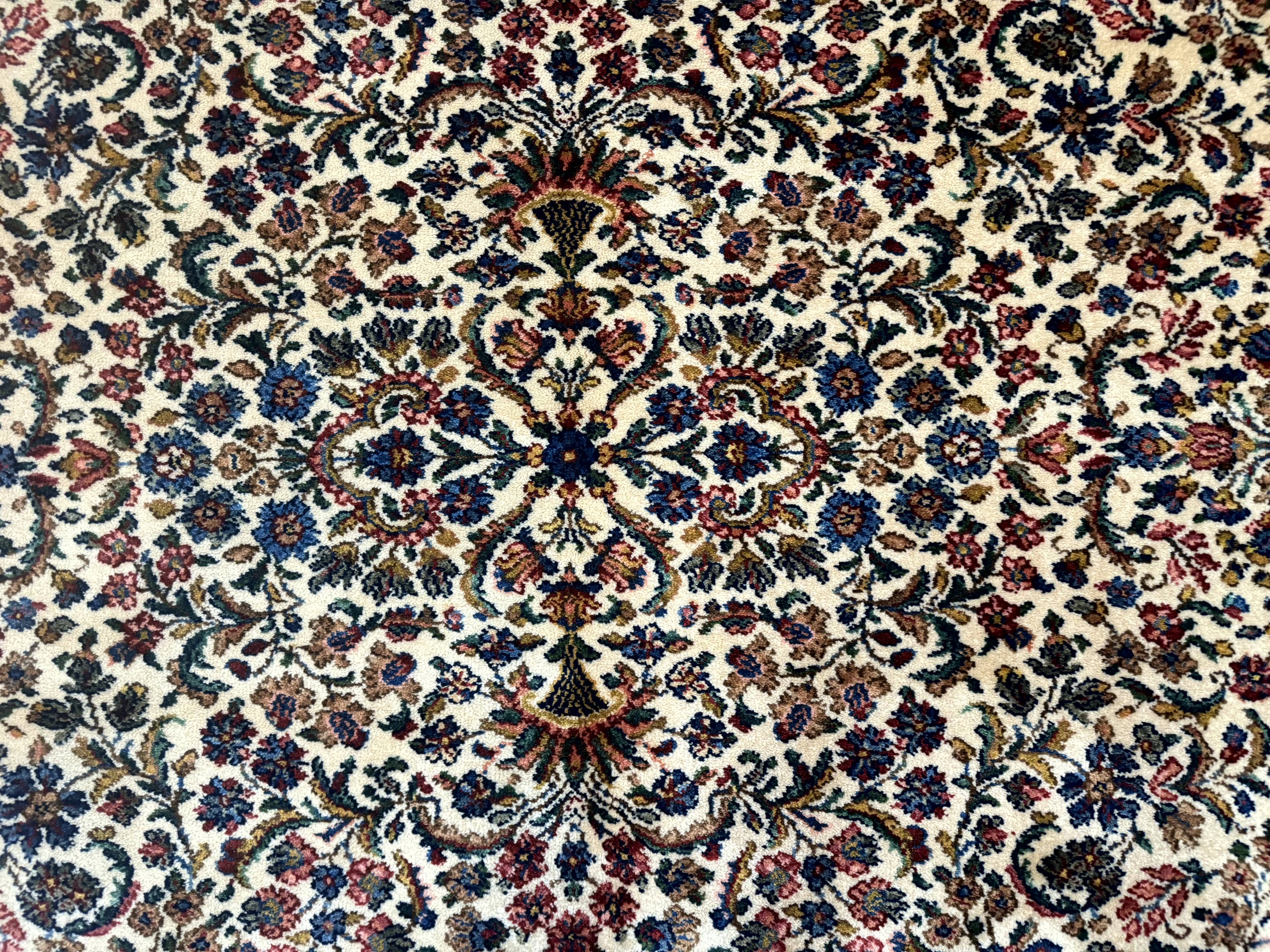 Karastan Ivory Kirman Rug #742, Wool Karastan Carpet 8.8 x 12, Vintage - Jewel Rugs