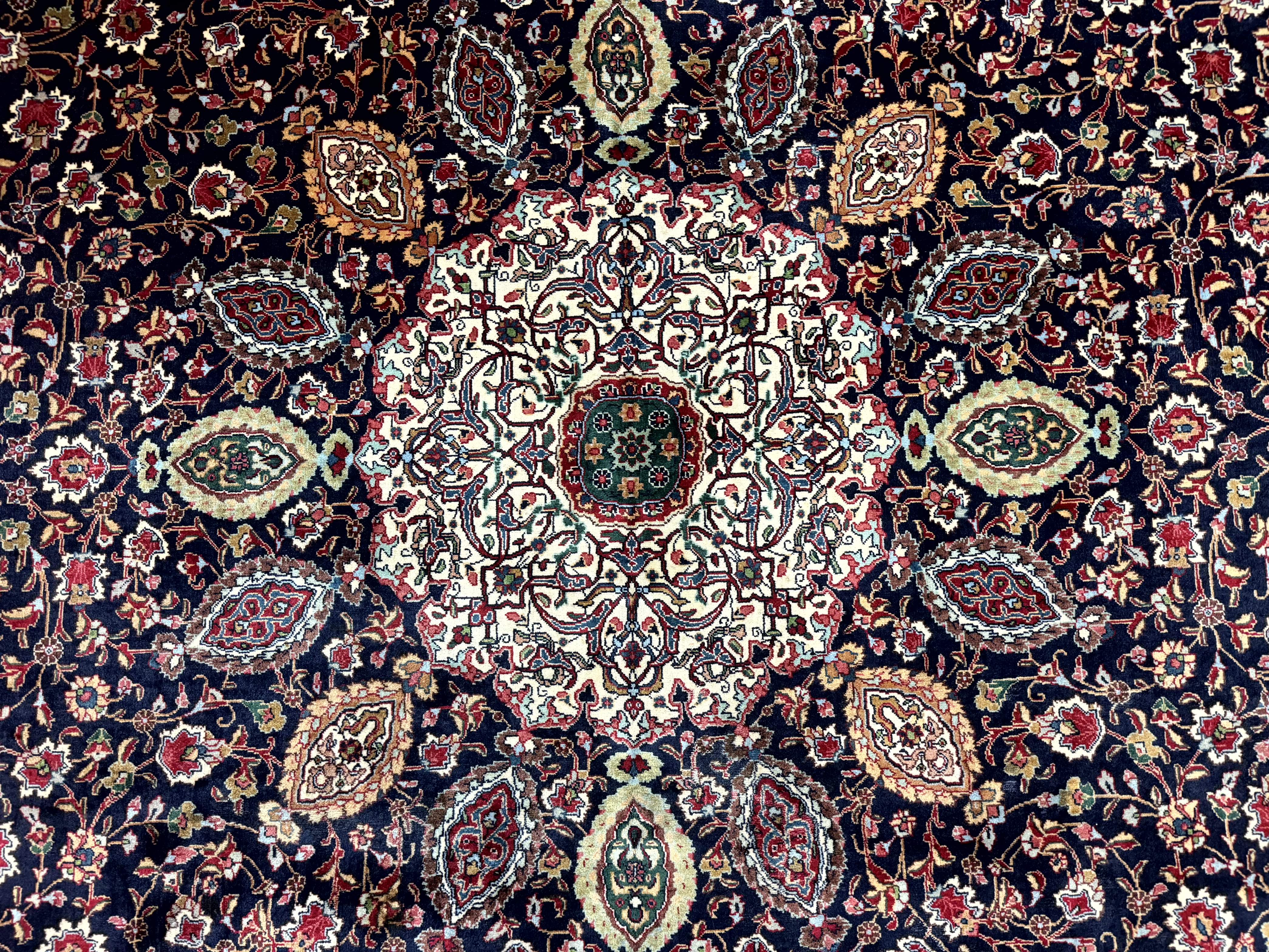 Persian Tabriz Rug 10x13 – Navy Blue and Red, Floral Medallion, Fine 210 KPSI - Jewel Rugs