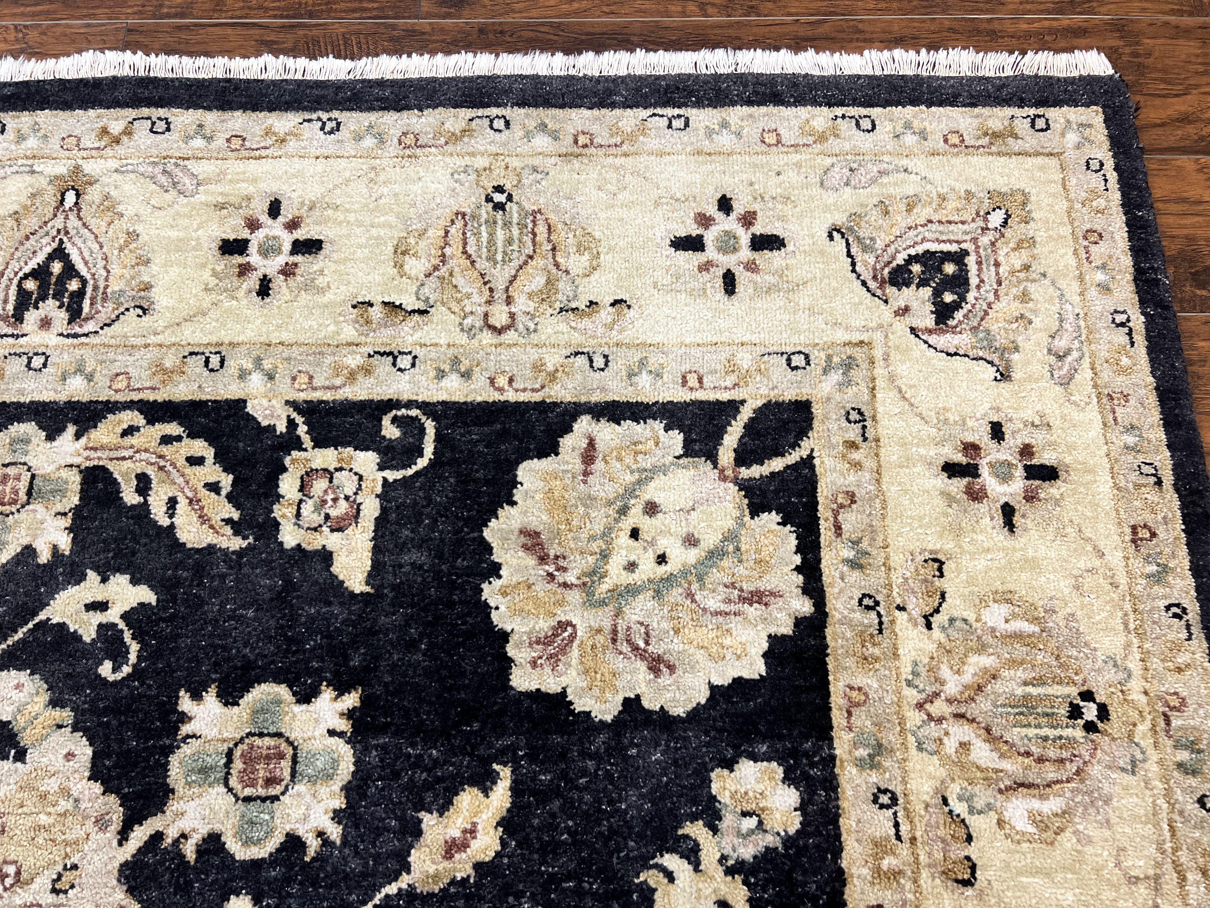 Indo Mahal Rug 8x10, Black and Beige, Vintage Rug 8 x 10 ft, Floral, Handmade Wool Carpet - Jewel Rugs