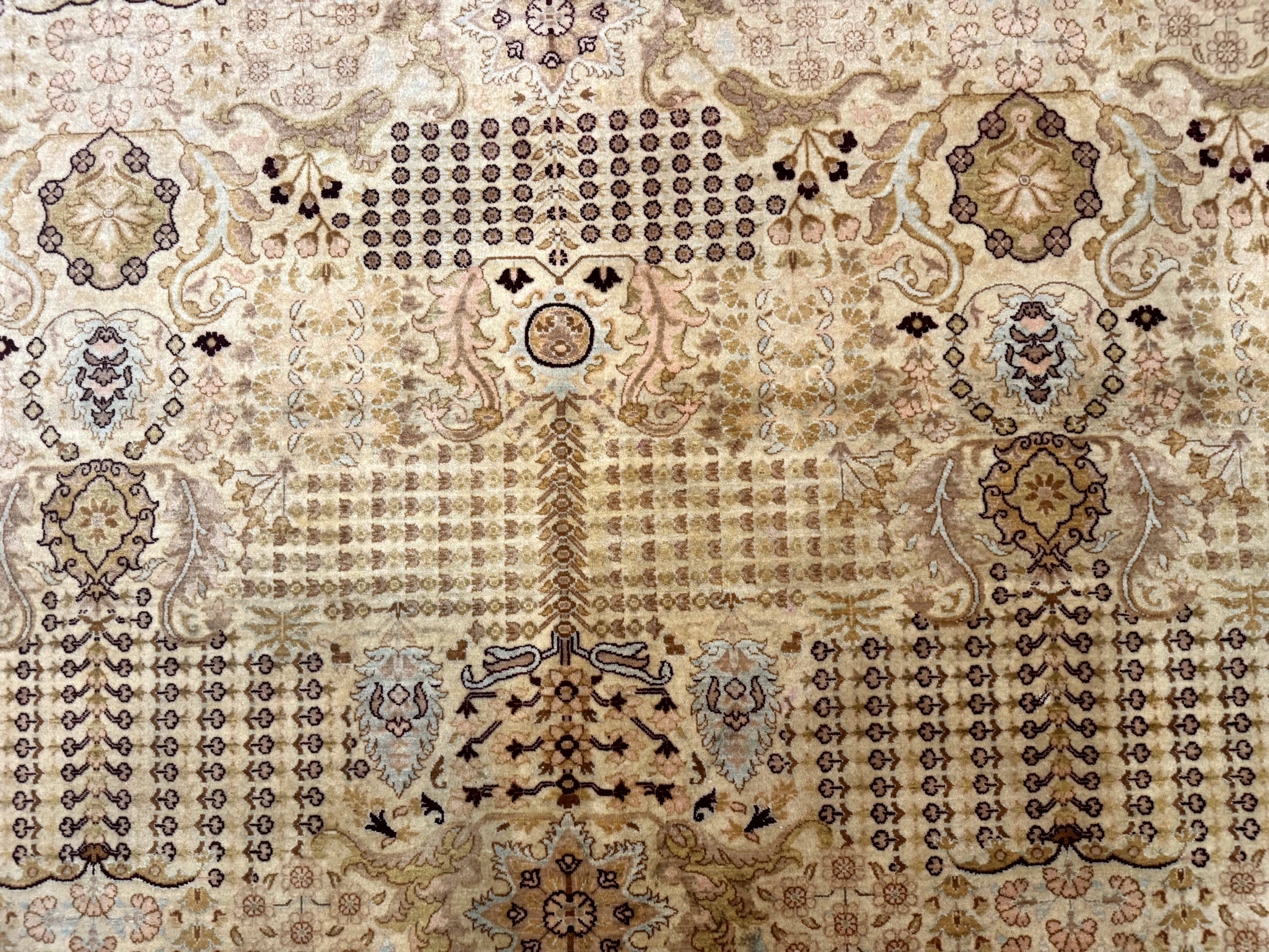 Pakistani Carpet 9x12, Finely Hand Knotted 270 KPSI, Cream, Allover Pattern - Jewel Rugs