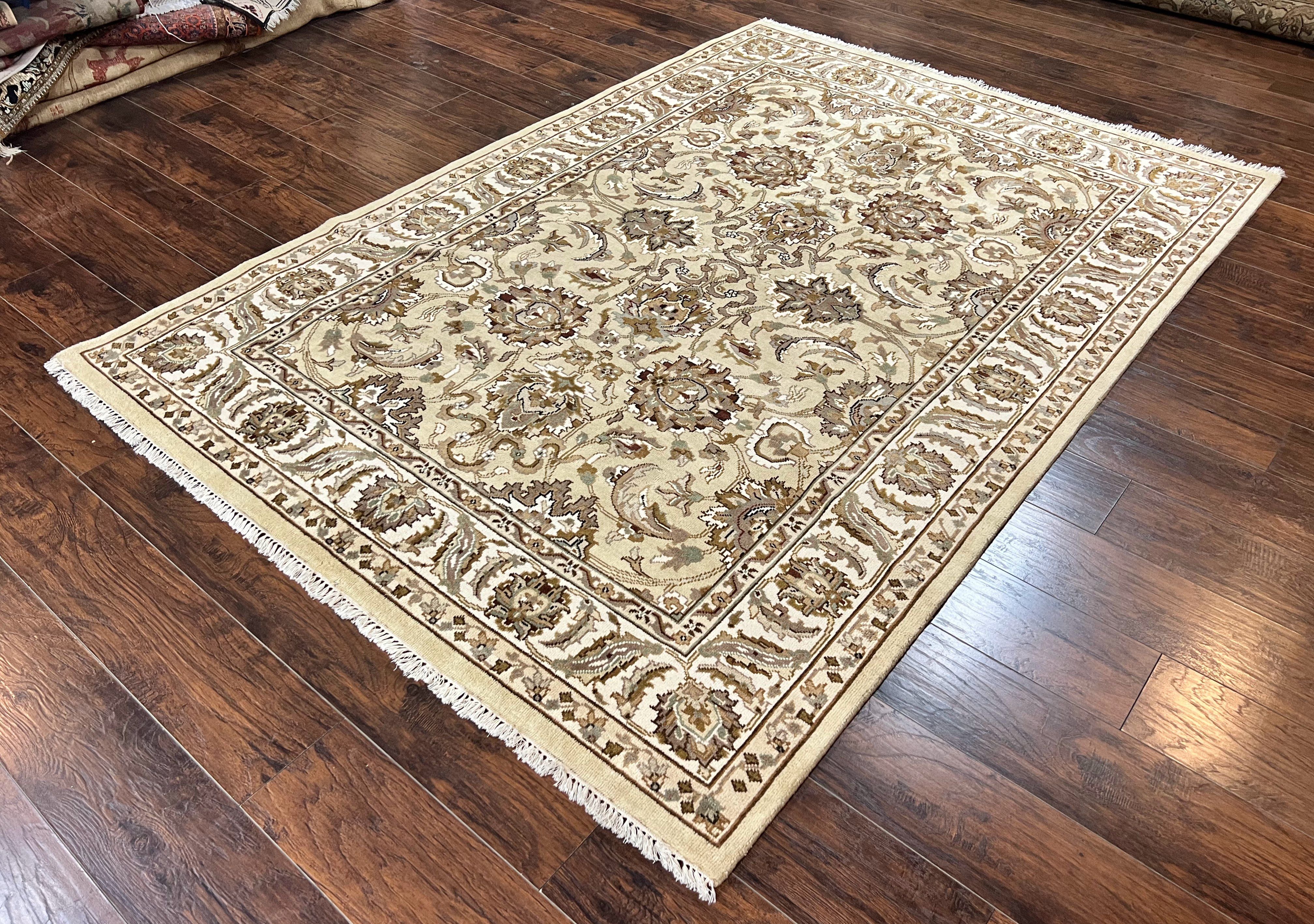 Indo Mahal Rug 6x9, Indian Carpet 6 x 9 ft, Light Green and Ivory, Floral Allover, Wool Oriental Carpet, Traditional Rug, Handmade - Jewel Rugs