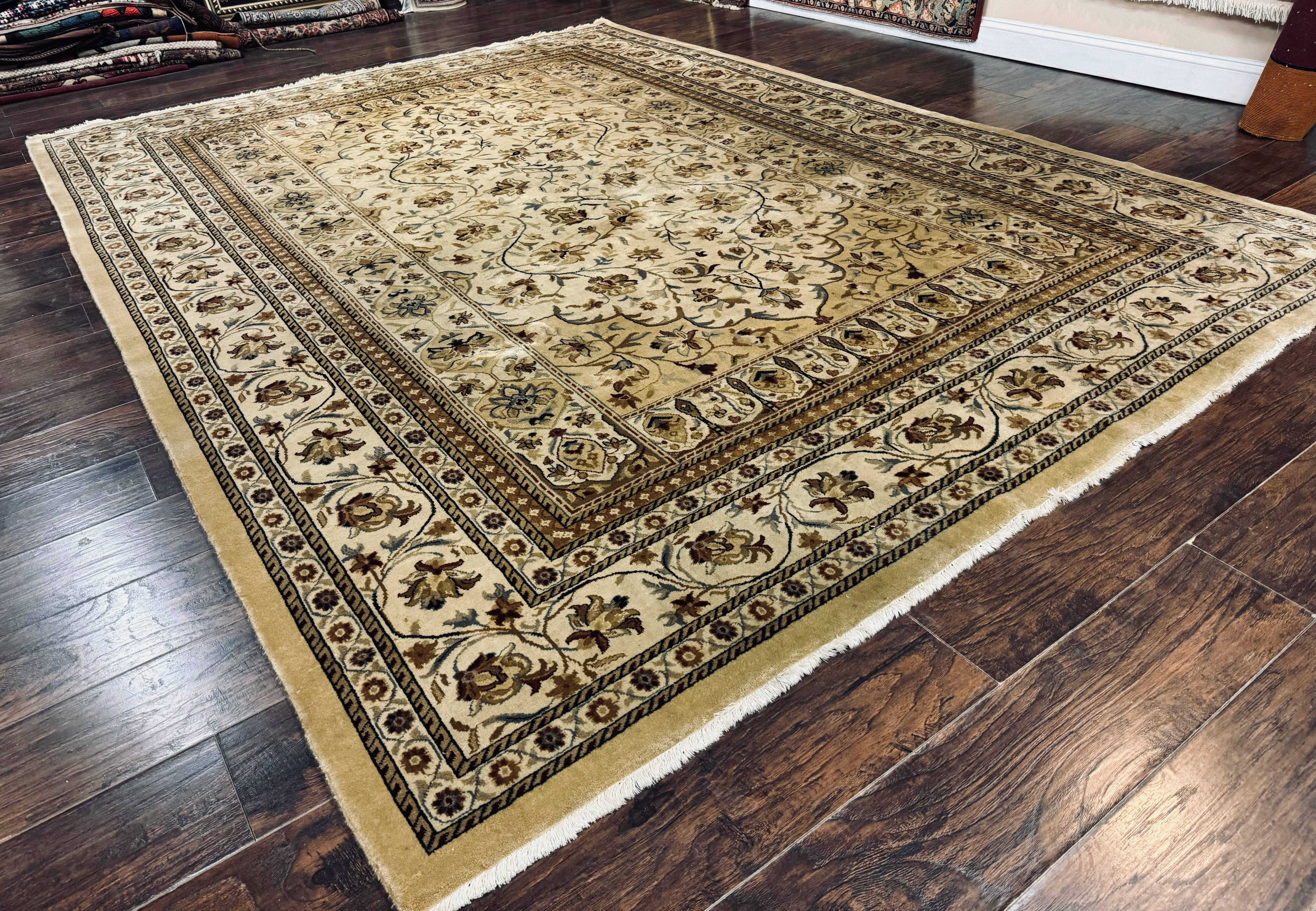 Indo Persian Rug 8x11, Beige, Handmade Vintage Traditional Carpet - Jewel Rugs