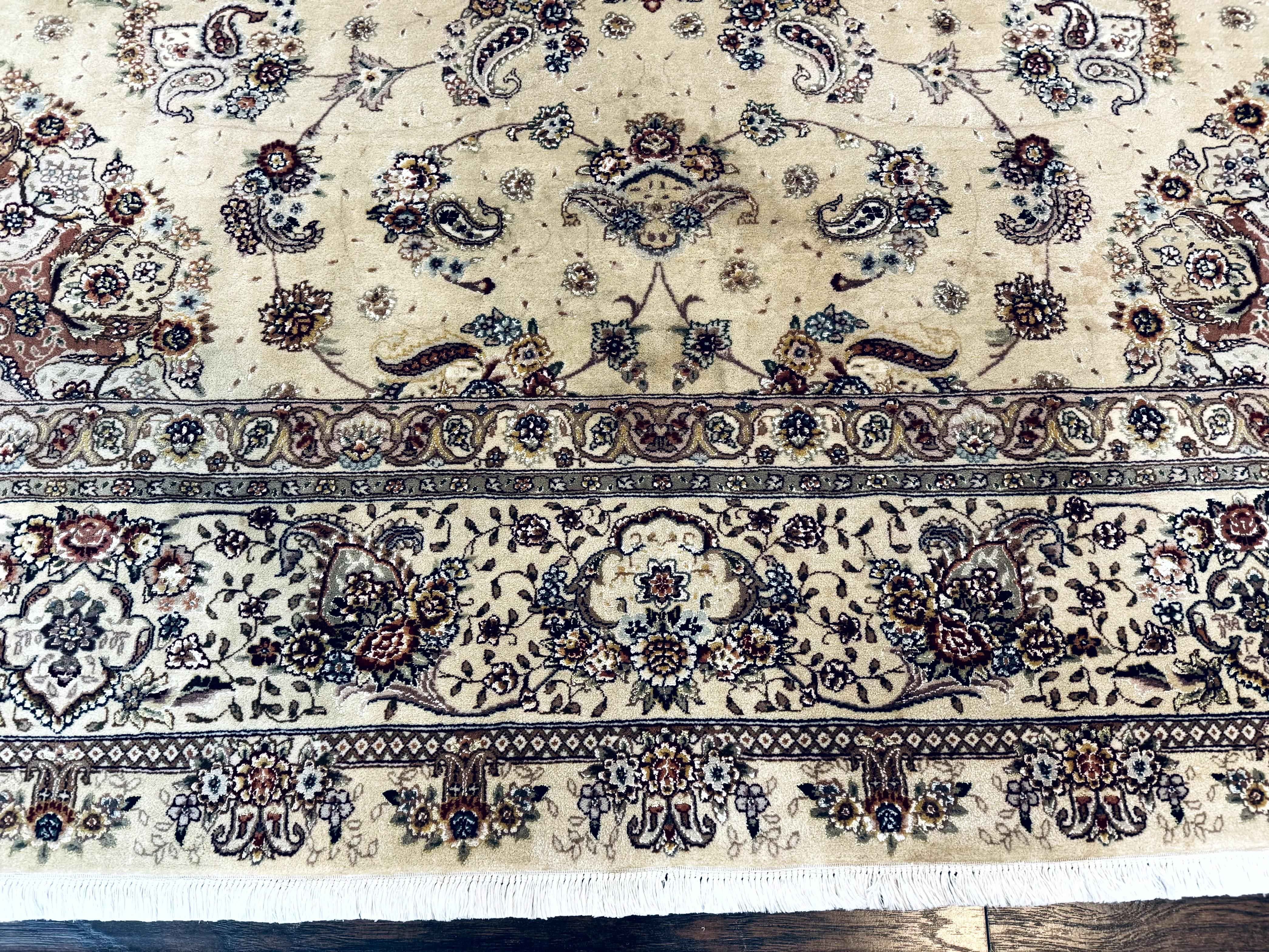 Sino Persian Rug 8x10, Wool and Silk Highlights, 290 KPSI, Floral Medallion - Jewel Rugs