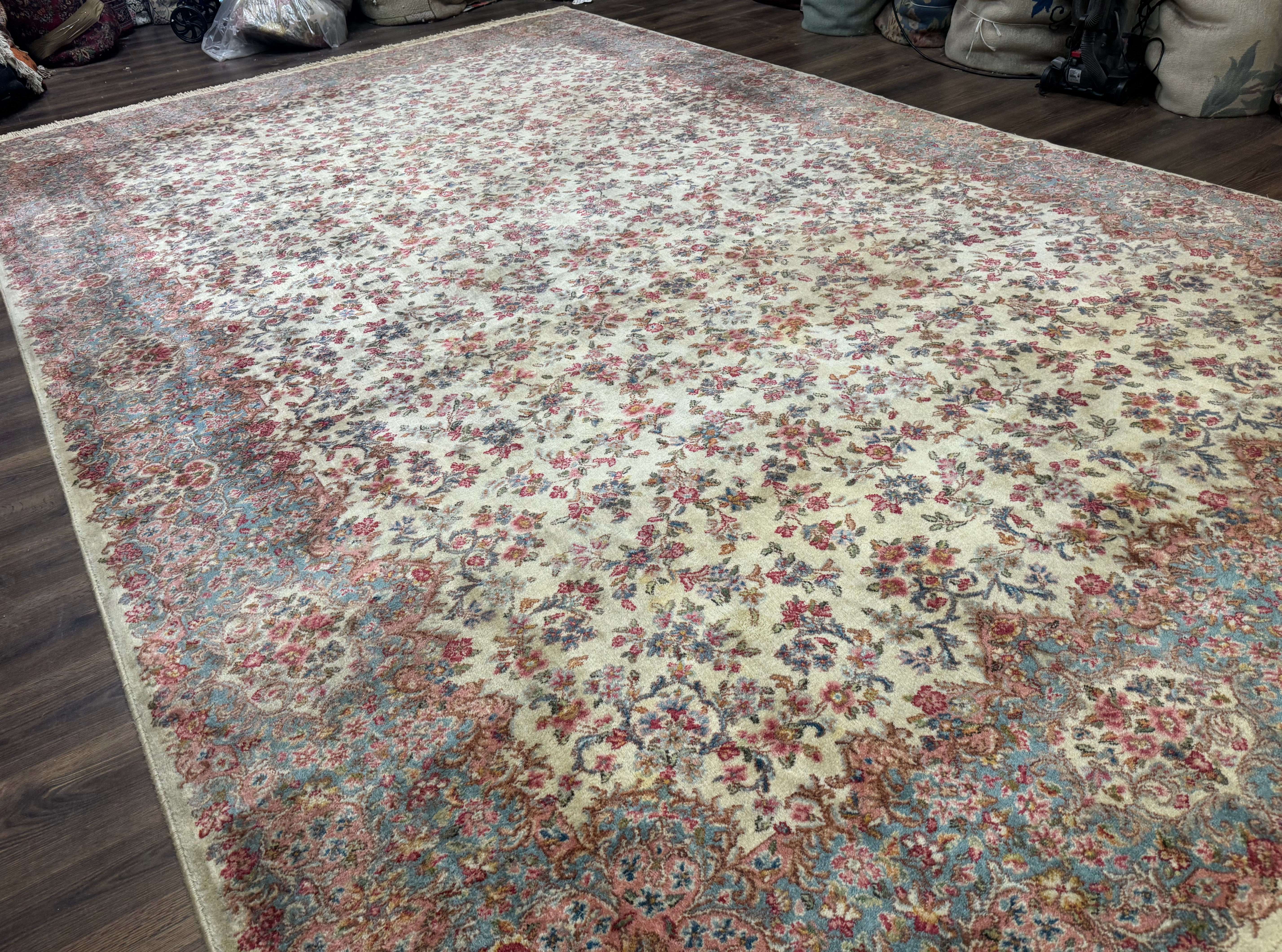 Karastan Rug 10x16 Ivory Kirman #788, Original 700 Series, Wool Pile Vintage Discontinued - Jewel Rugs