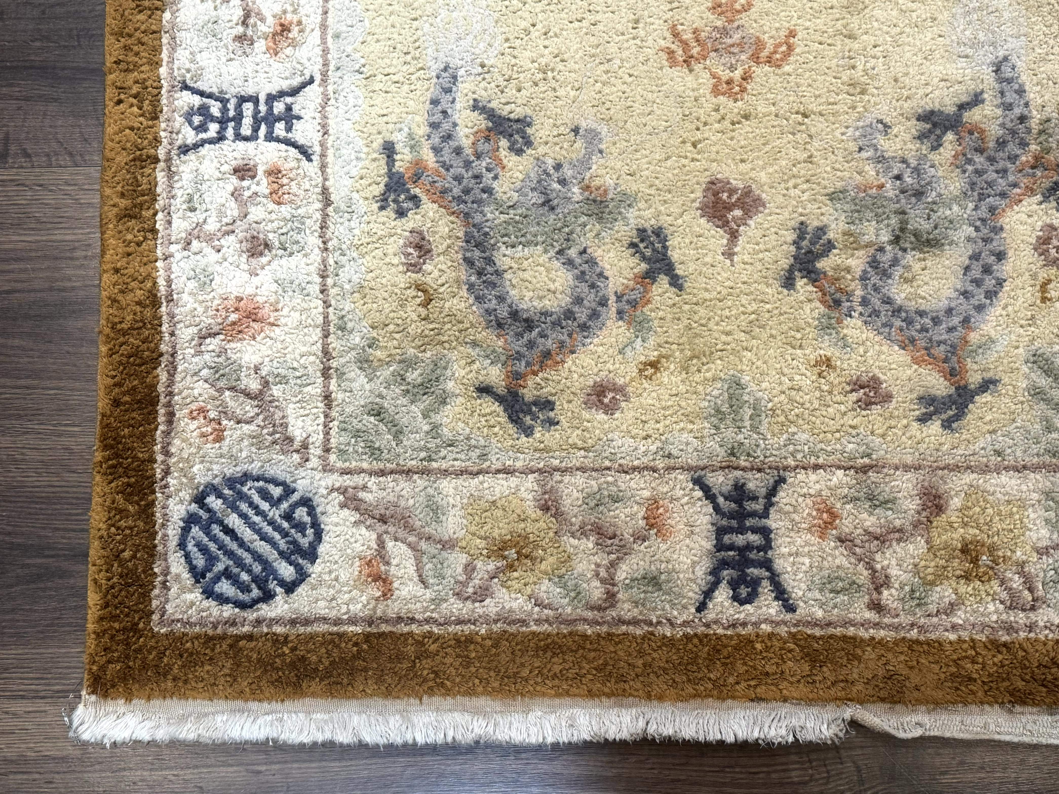 Chinese Silk Rug 3x5, Dragons, Hand Knotted, Cream - Jewel Rugs