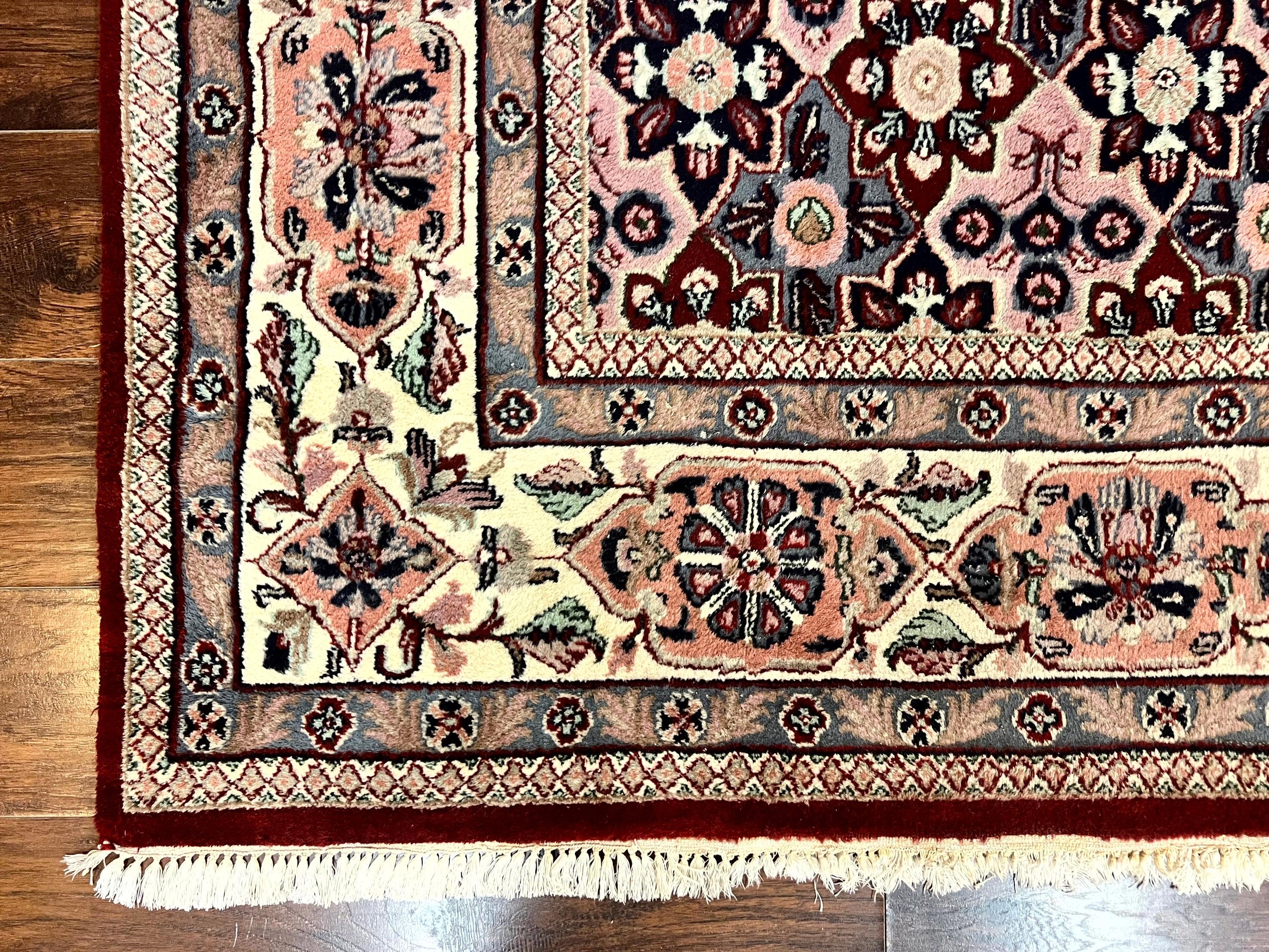 Indo Persian Rug 8x10, Repeated Allover Pattern, Navy Blue Ivory, Handmade Vintage Wool Carpet - Jewel Rugs