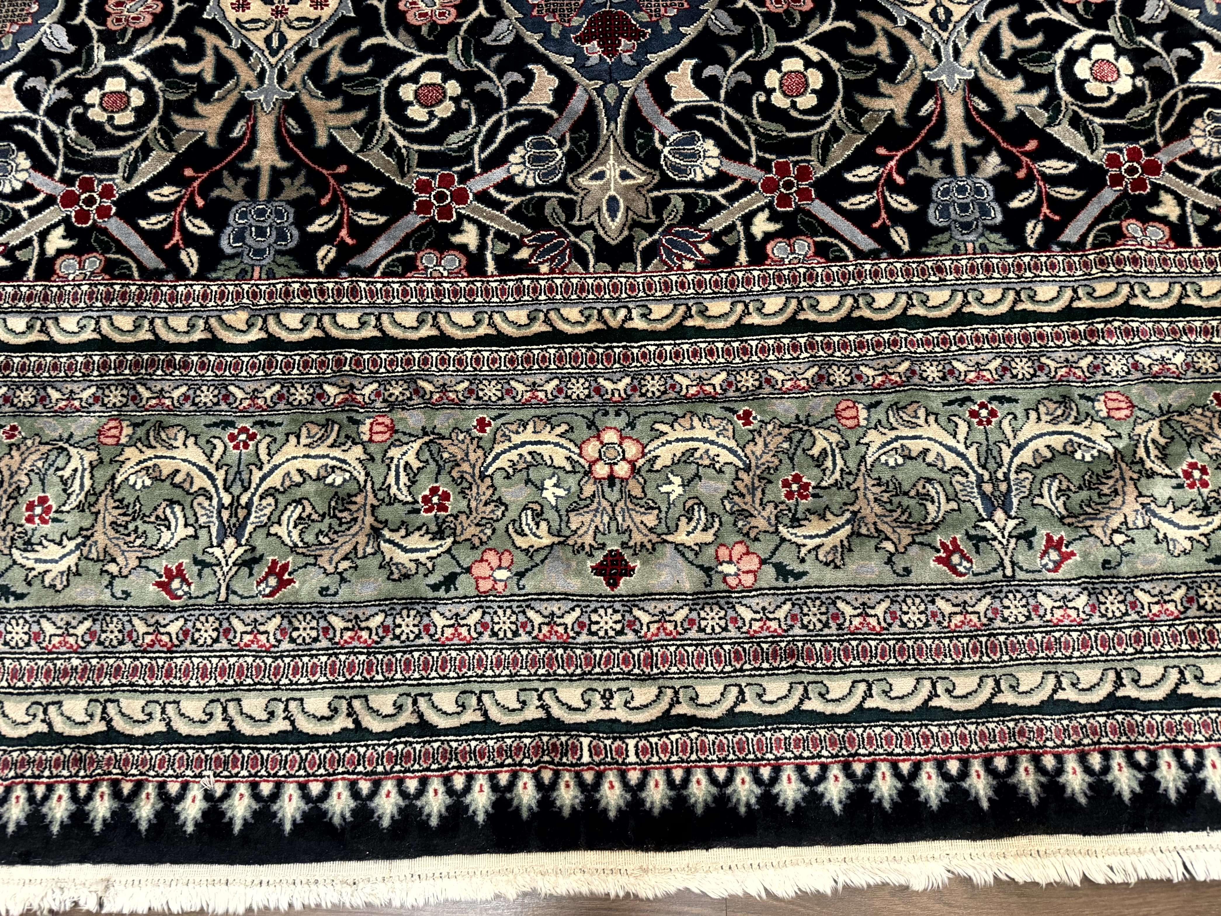 Palace Size Rug 12x17, Pak Persian Wool Carpet, Handmade, Midnight Green, William Morris Allover Pattern - Jewel Rugs