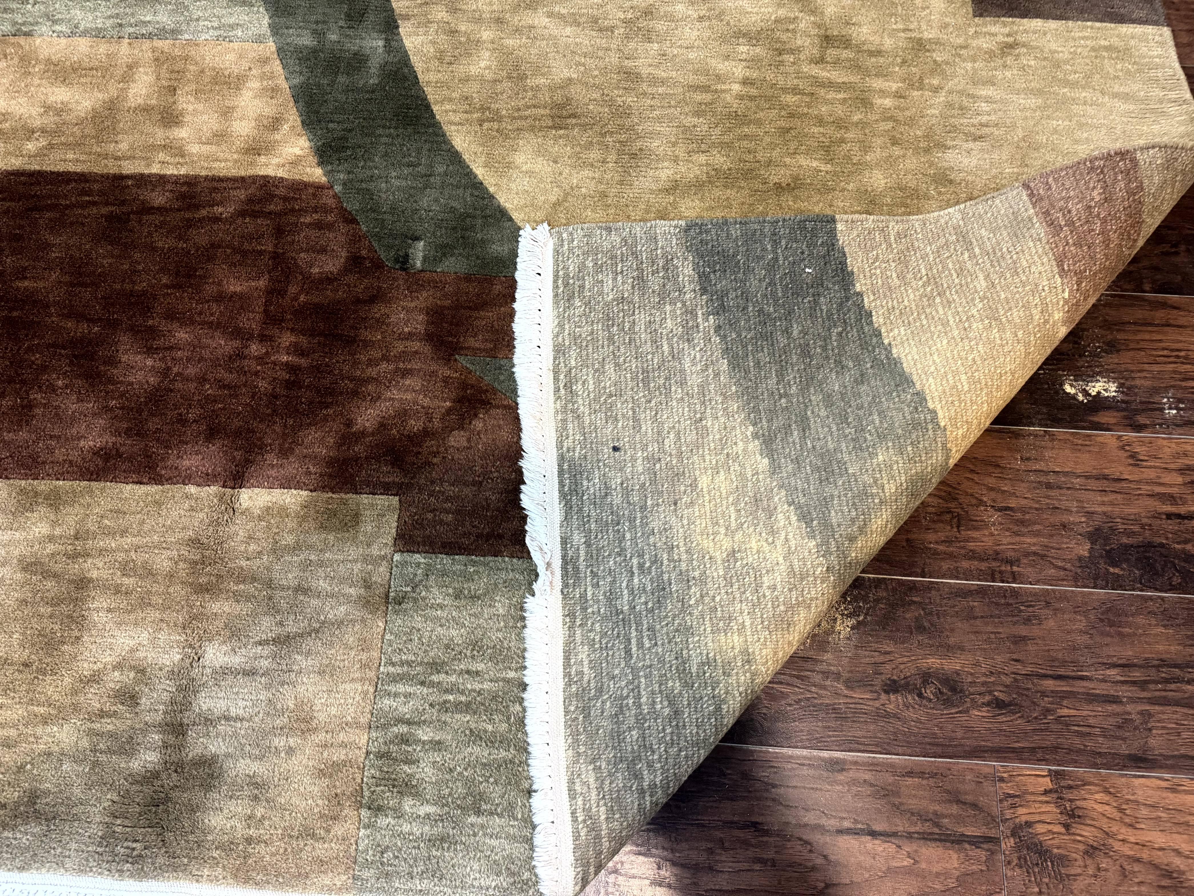 Tibetan Rug 8x10, Modern Nepali Carpet, Abstract Wool Area Rug, Contemporary - Jewel Rugs