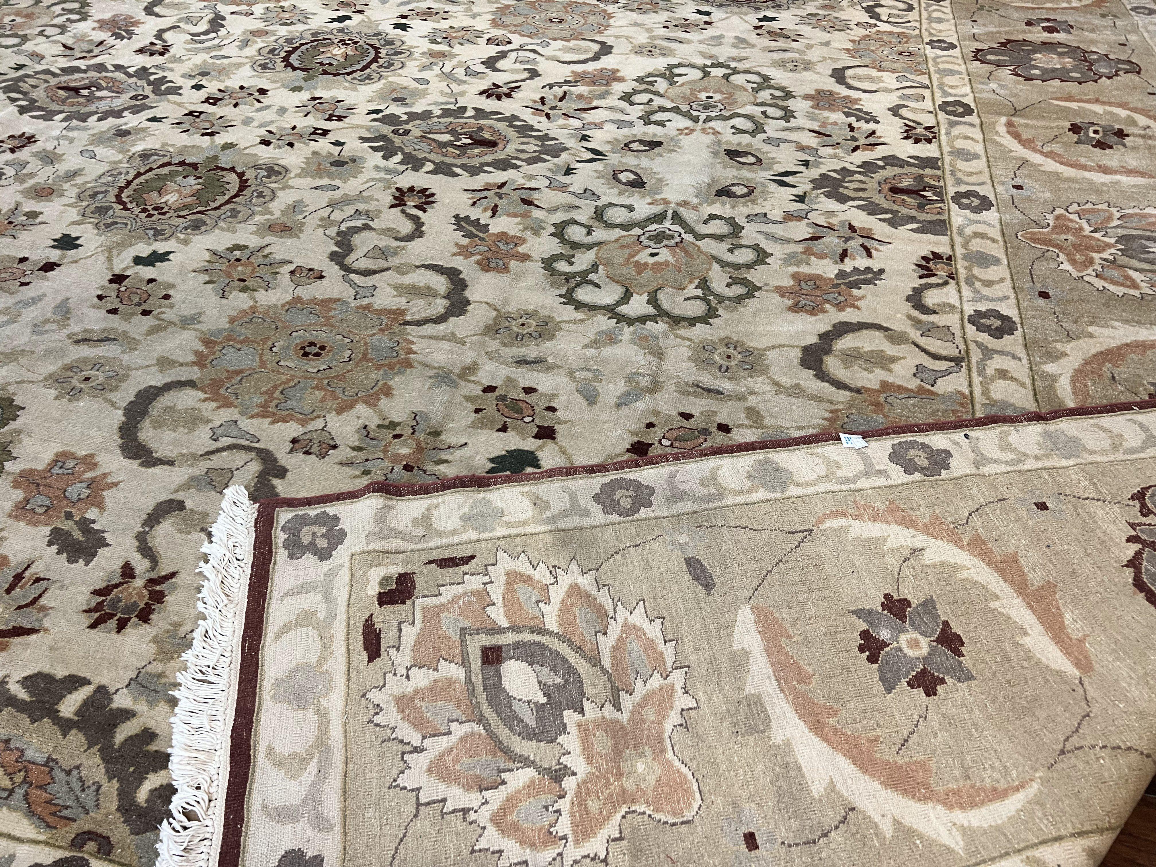 Large Egyptian Mahal Rug 16x16, Square Handmade Wool Rug, Rare Size 16 x 16 ft, Sultanabad Rug, Wool Handmade Vintage Carpet, Beige - Jewel Rugs