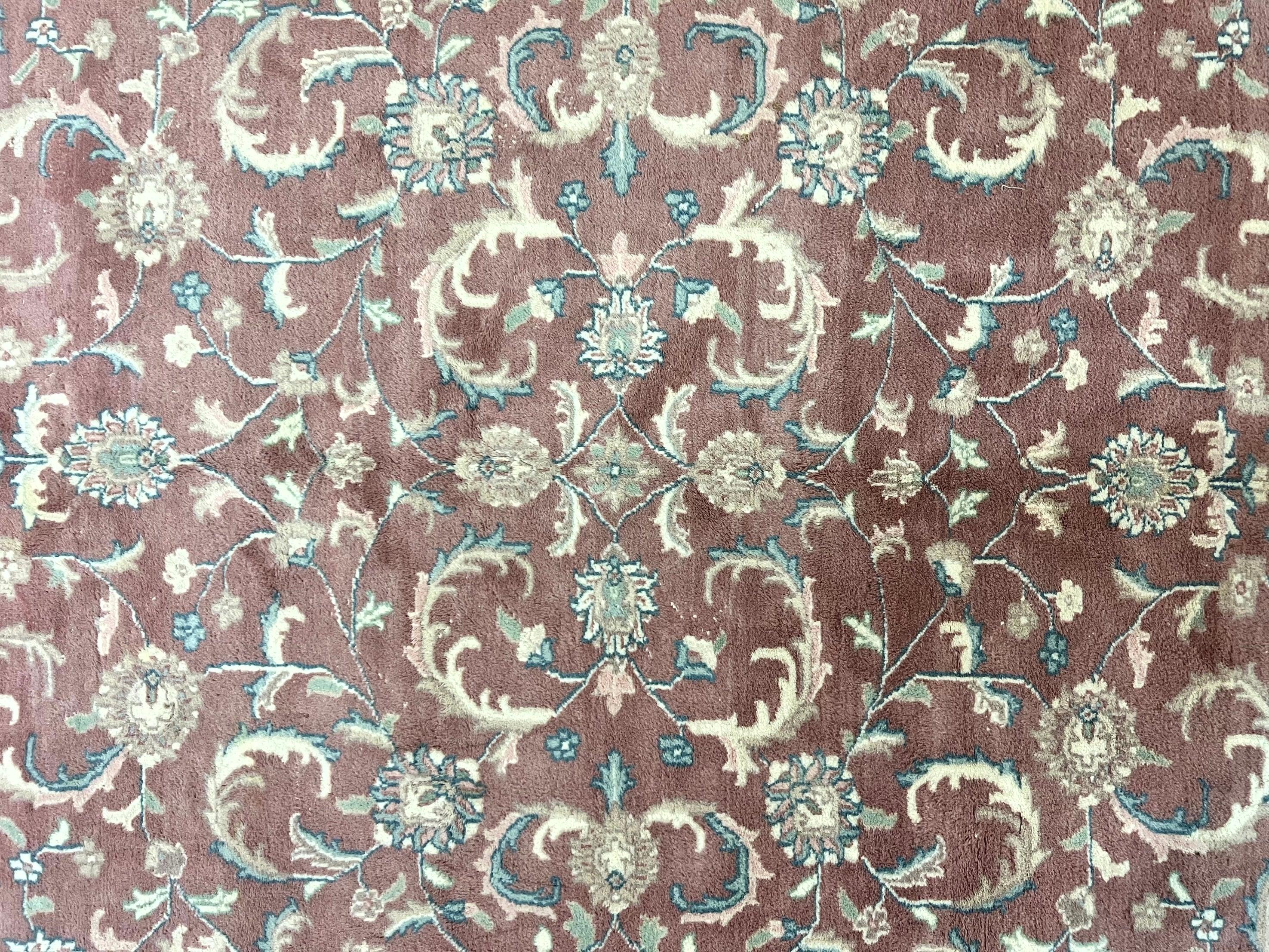 Indo Persian Rug 6x9, Light Pink and Ivory, Floral Allover Pattern, Handmade Vintage Wool Carpet - Jewel Rugs