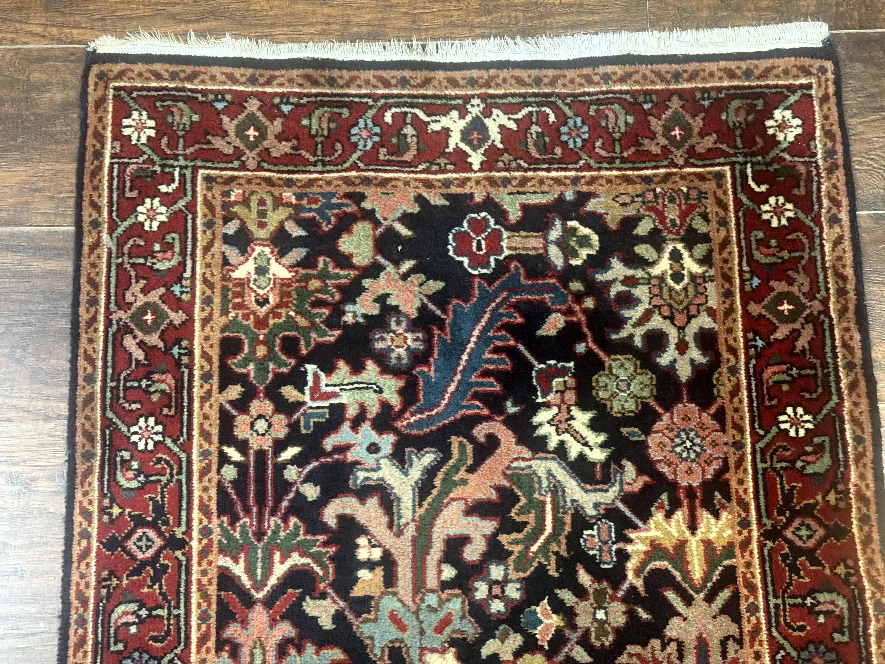 Indo Persian Runner Rug 2.7 x 13, Navy Blue and Red, Allover Floral, Wool, 13ft Runner - Jewel Rugs