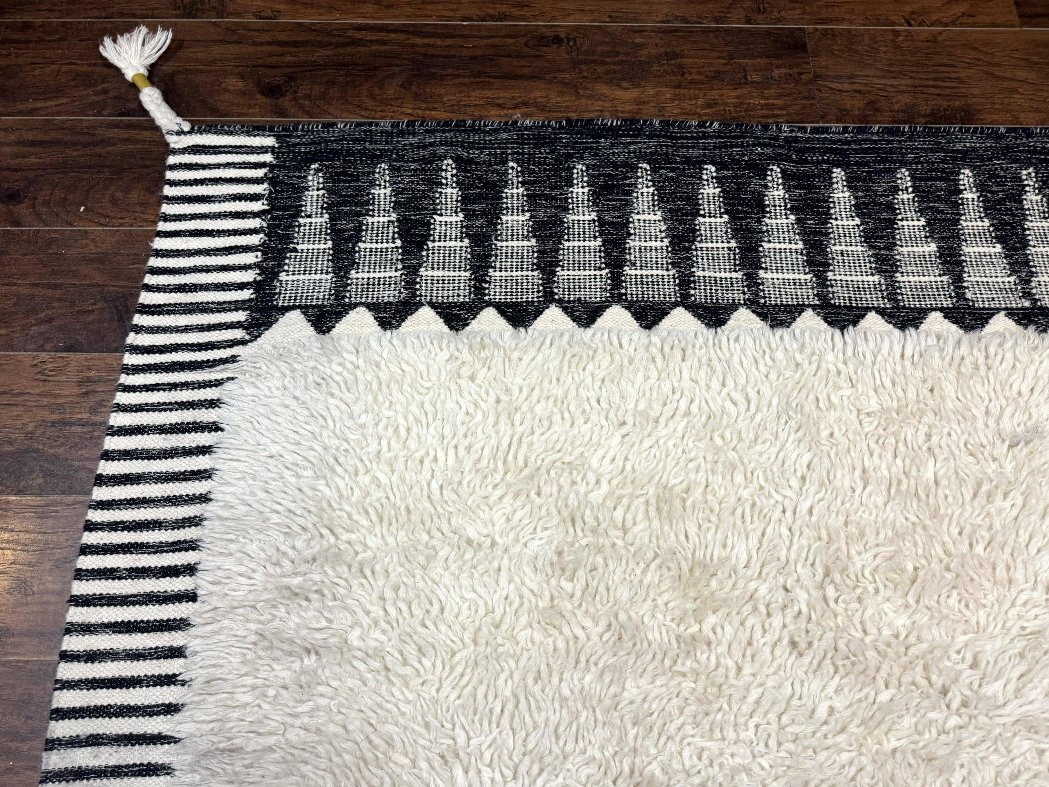 Ikat Border Shag Rug 8x10, Handmade Indian Shag Rug, Modern Contemporary - Jewel Rugs