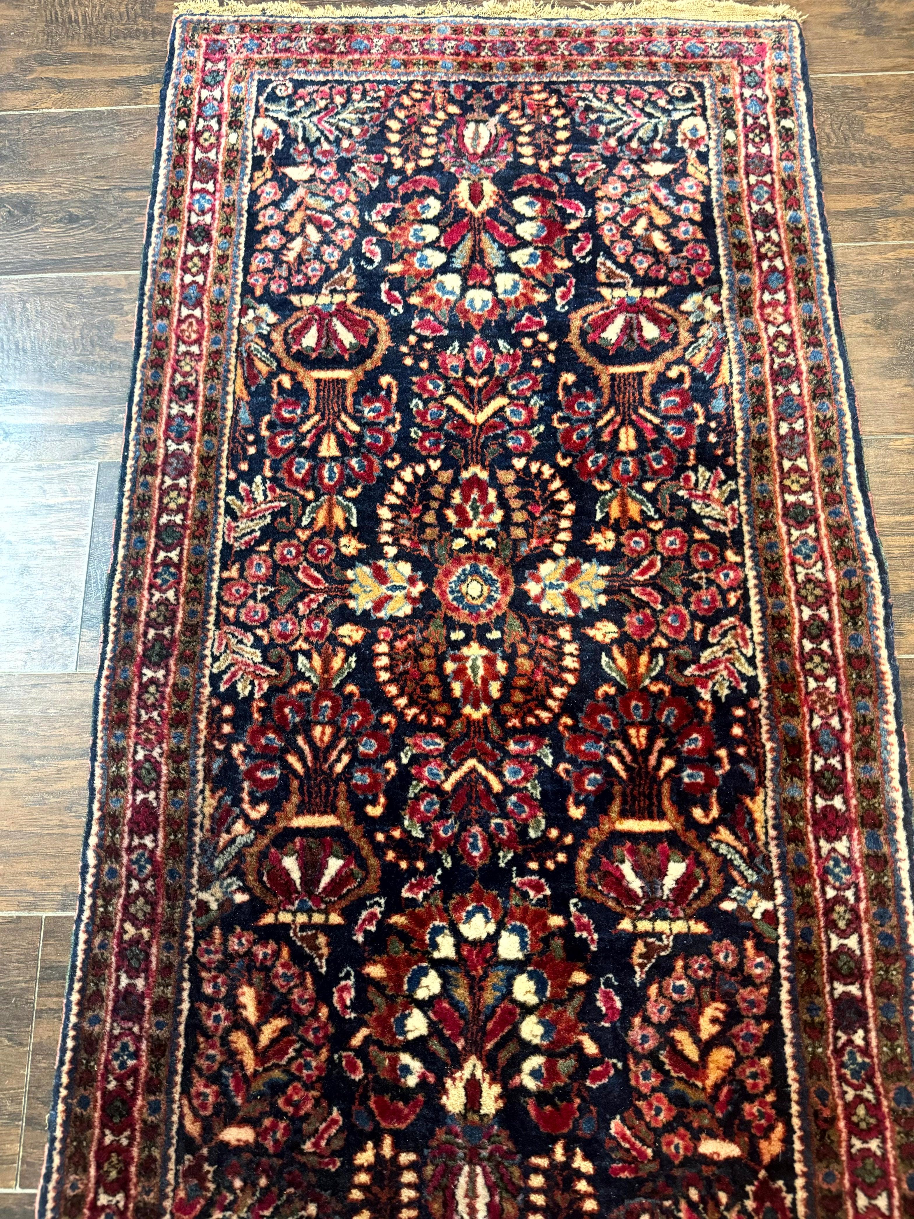 Small Navy Blue Persian Rug 2x4, Sarouk Rug, Rare Colors, Antique 1920s Wool Rug - Jewel Rugs