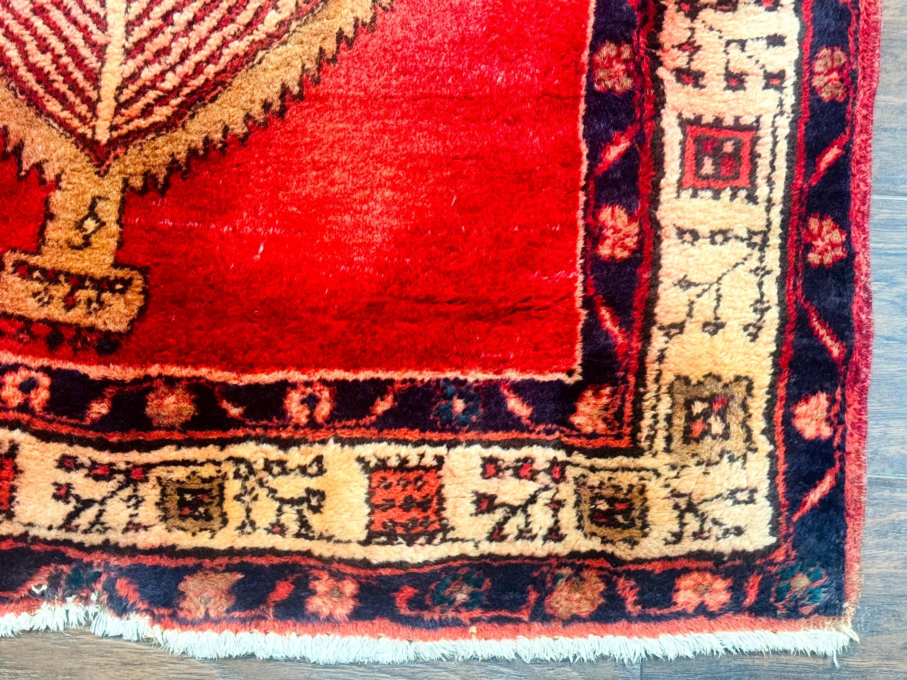Persian Tribal Runner Rug 3.7 x 13, Red, Geometric Medallions, Sarab Runner, Semi Antique - Jewel Rugs