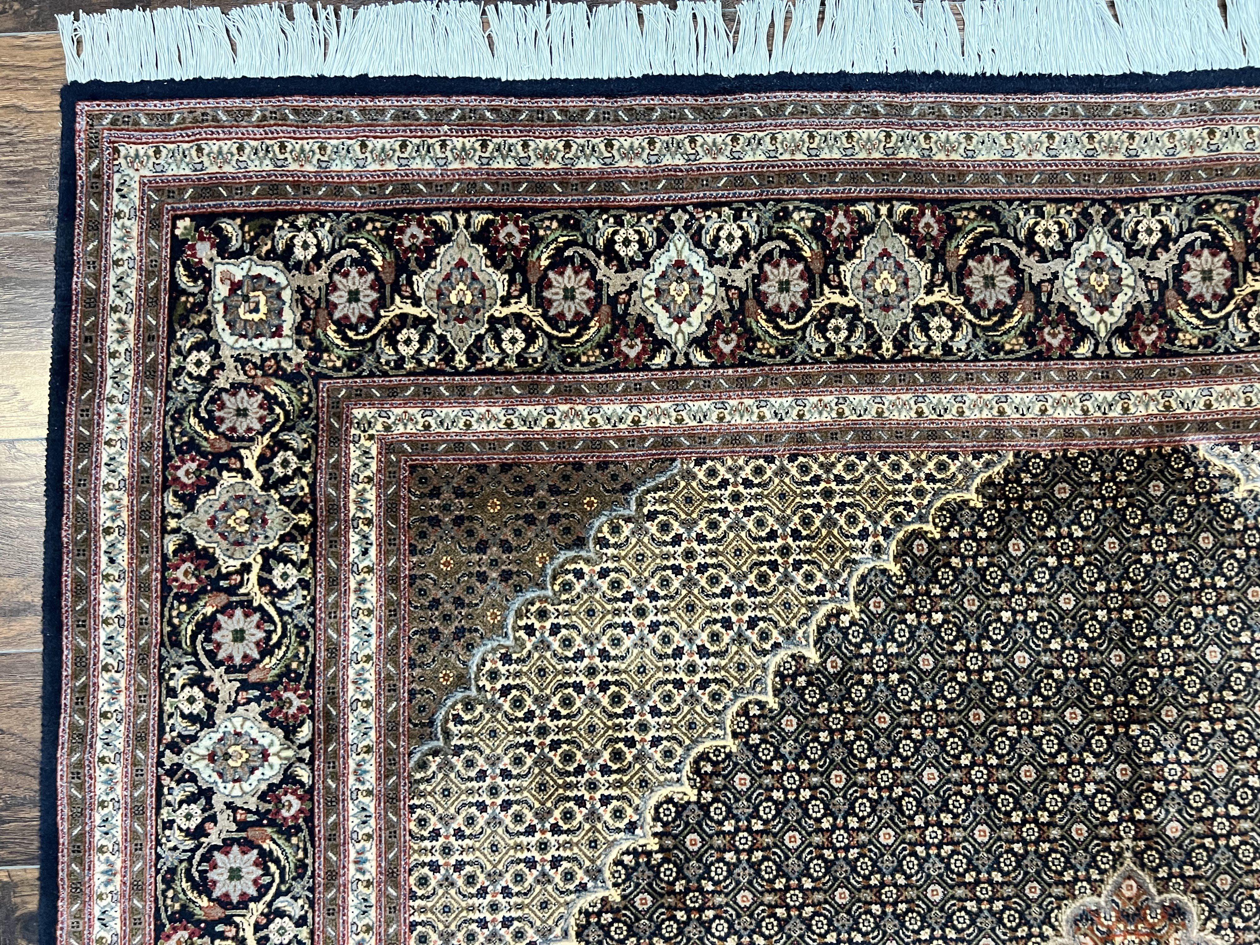 Persian Tabriz Rug 7x10, Very Fine 330 KPSI 50 Raj, Black and Beige, Handmade Wool Vintage Persian Carpet - Jewel Rugs