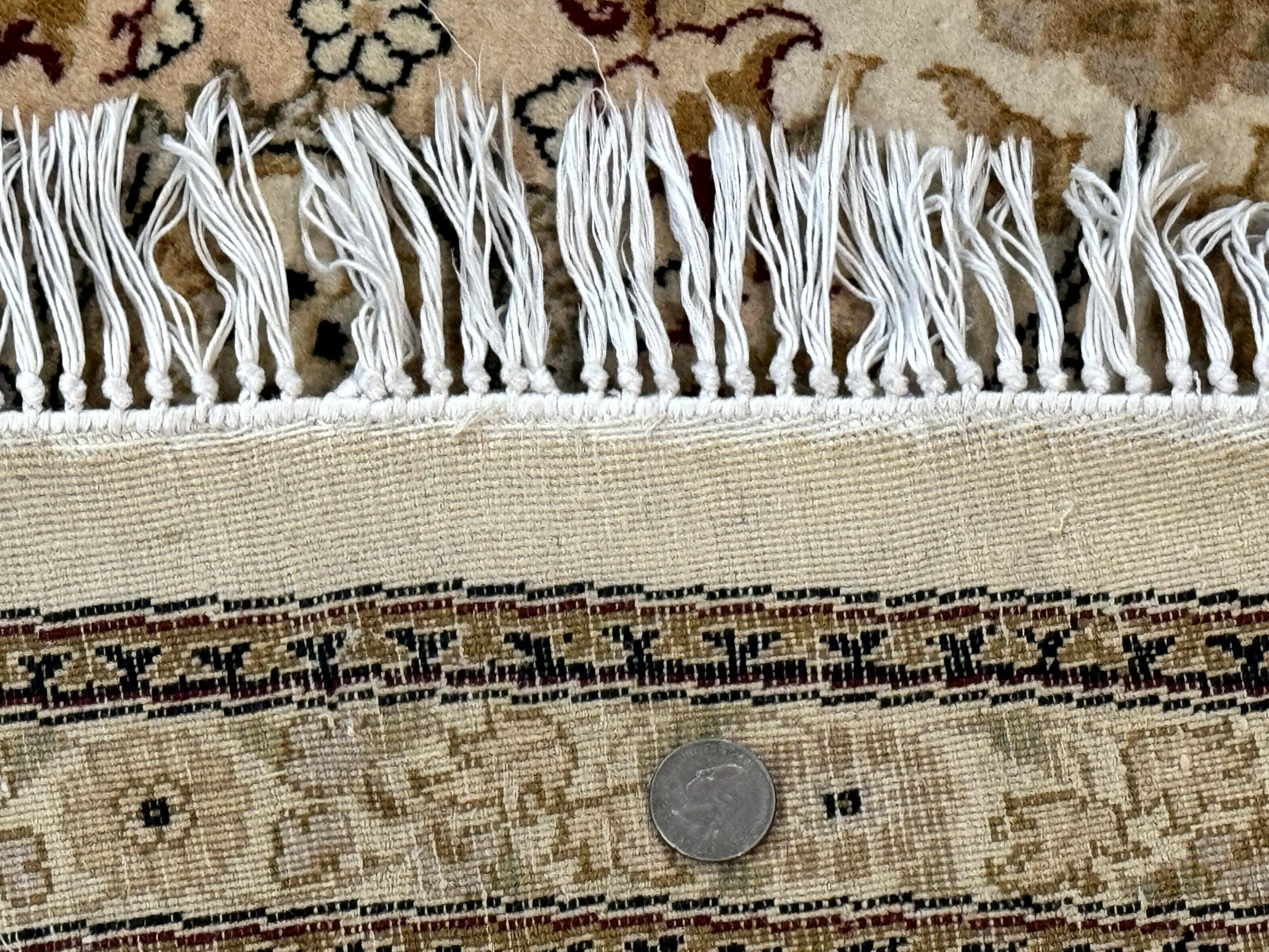 Round Pak Persian Rug 8x8, Vintage Handmade Wool Traditional Carpet, Beige Dark Red, Fine 270 KPSI - Jewel Rugs