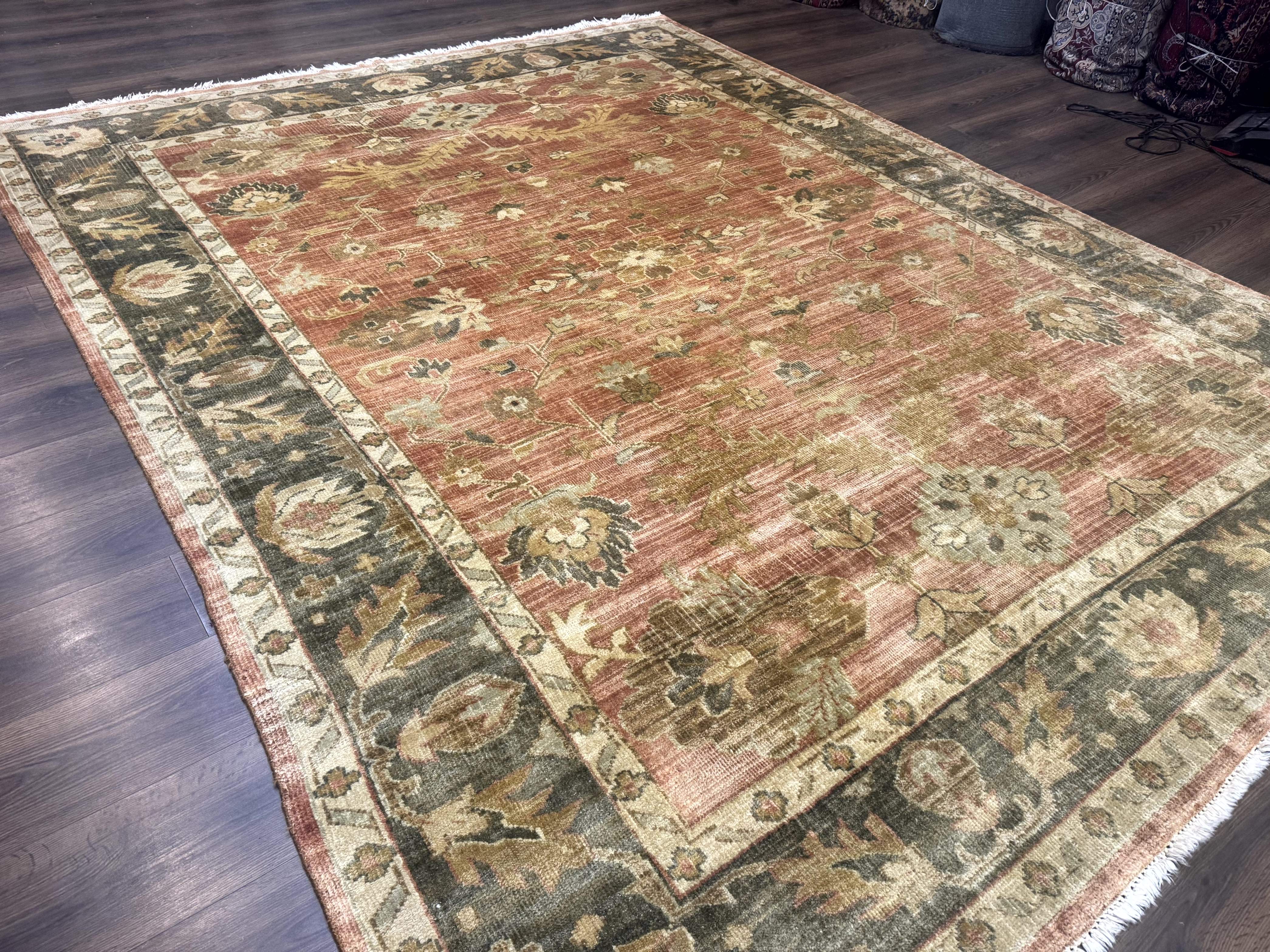 Turkish Oushak Rug 8x10 – Terracotta and Dark Gray, Hand-Knotted Wool Carpet - Jewel Rugs