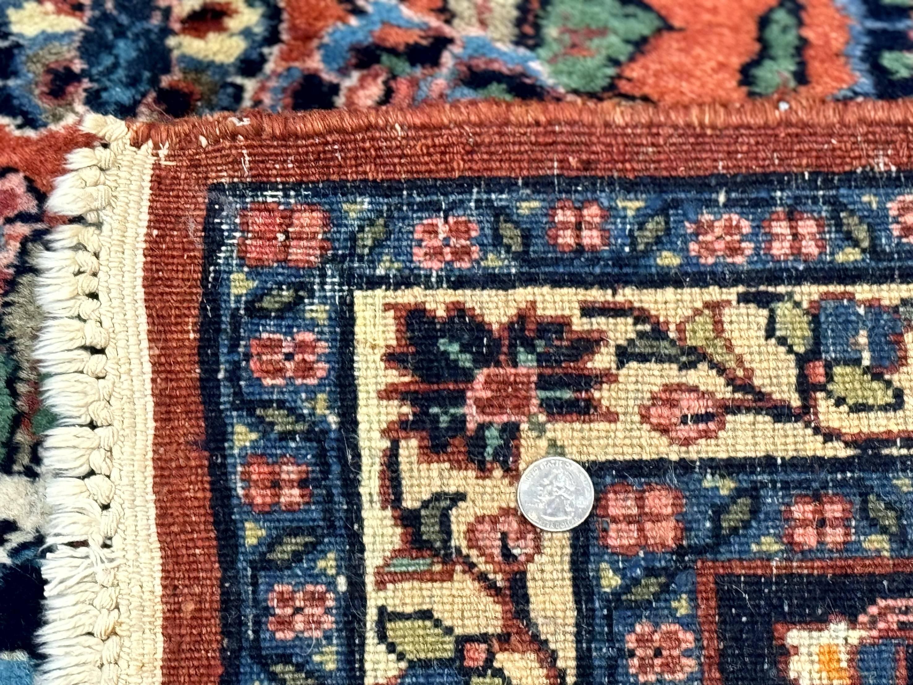 Palace Sized Antique Persian Rug 9x19, Handmade Wool Persian Carpet, Red Navy Blue, Floral Medallion - Jewel Rugs