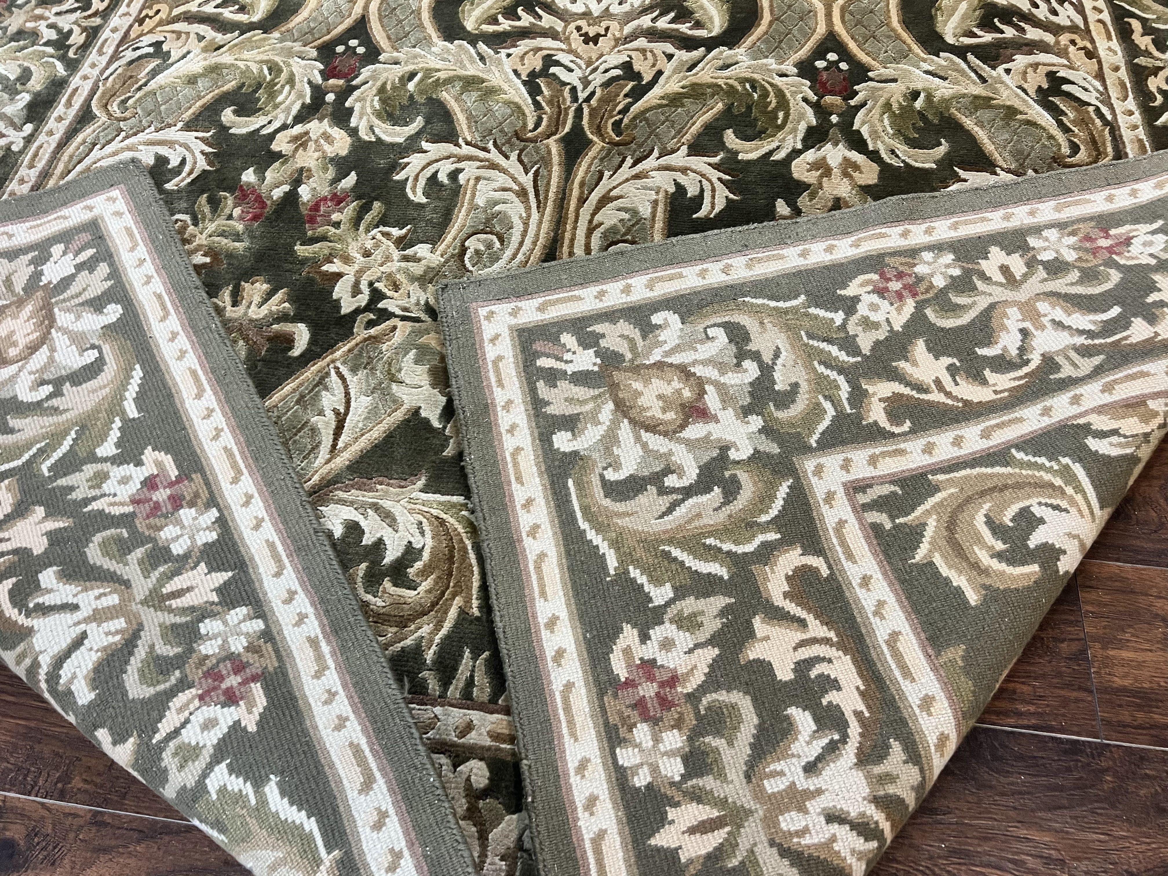 Tibetan Rug 8x10, European Design, Floral, Green, Handmade, Wool, Nepali Rug - Jewel Rugs