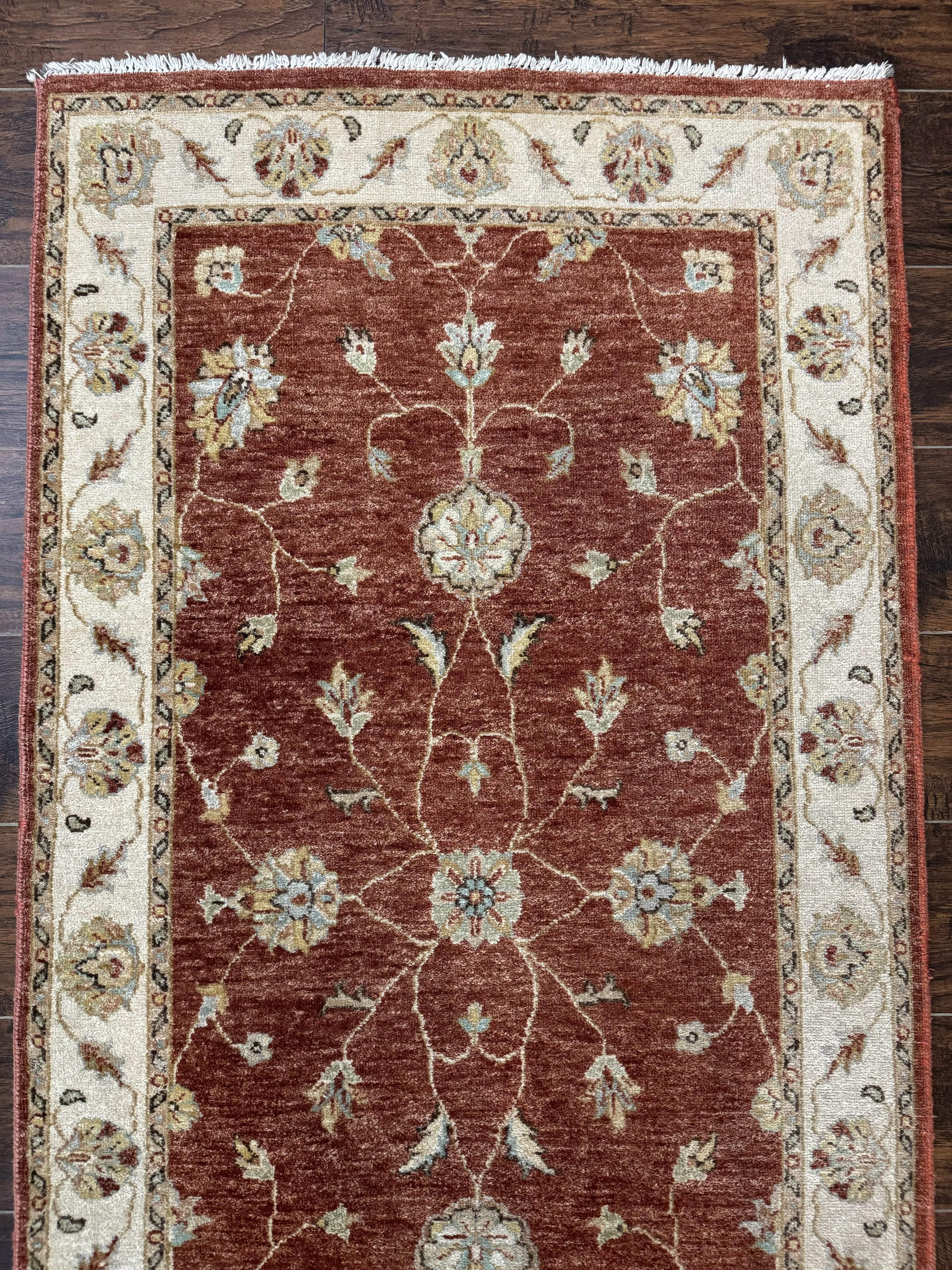 Peshawar Runner Rug 3x10, Pak Persian Runner for Hallway or Kitchen, Tradiitonal 10ft Runner, Wool, Brick Red and Beige - Jewel Rugs
