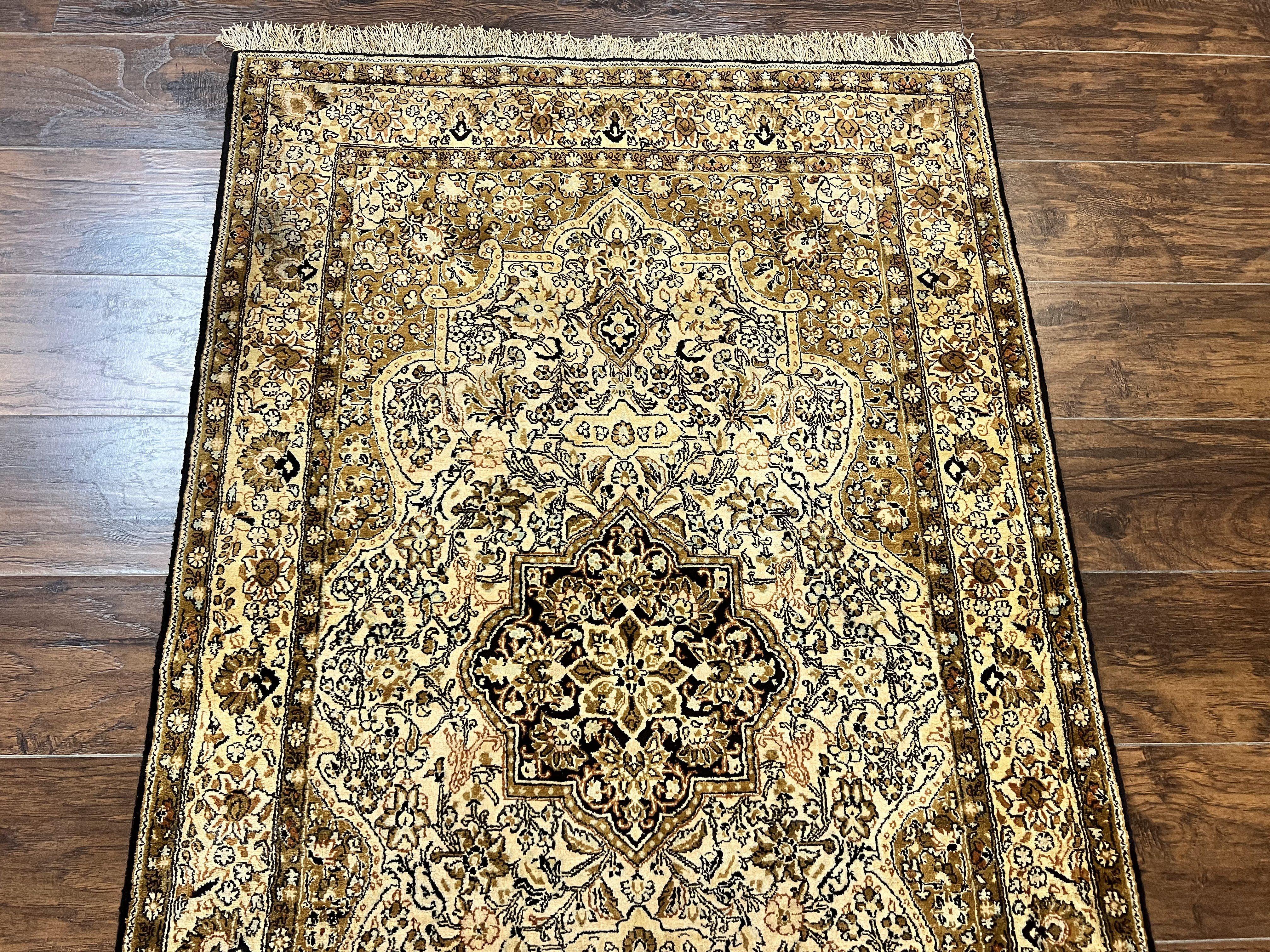 Persian Qum Silk Rug 3.5 x 5.5, Floral Medallion, Very Fine 350 KPSI, Handmade Silk on Silk Rug, Vintage - Jewel Rugs