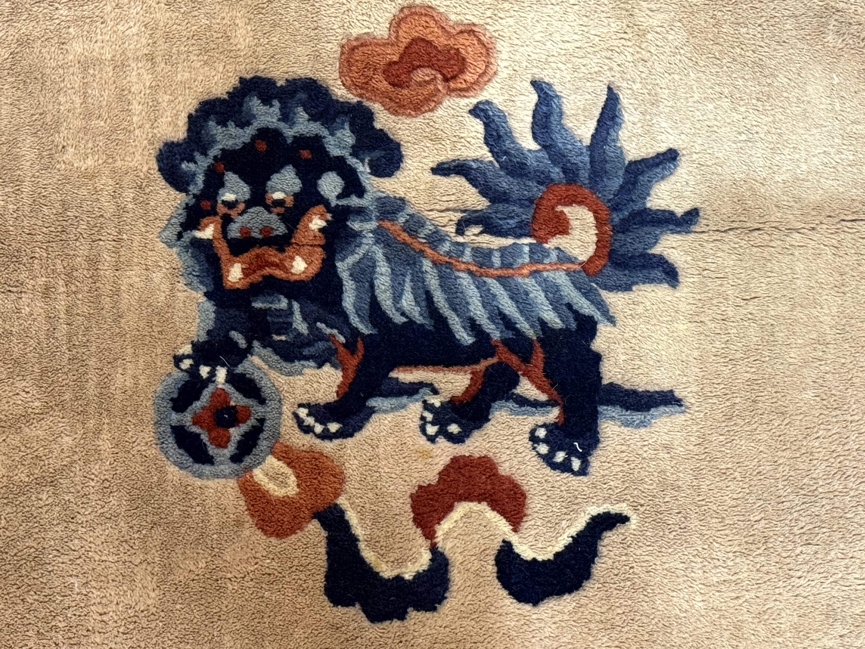 Chinese Peking Rug 3x5, Dragons, Beige and Blue, Wool Chinese Carpet - Jewel Rugs