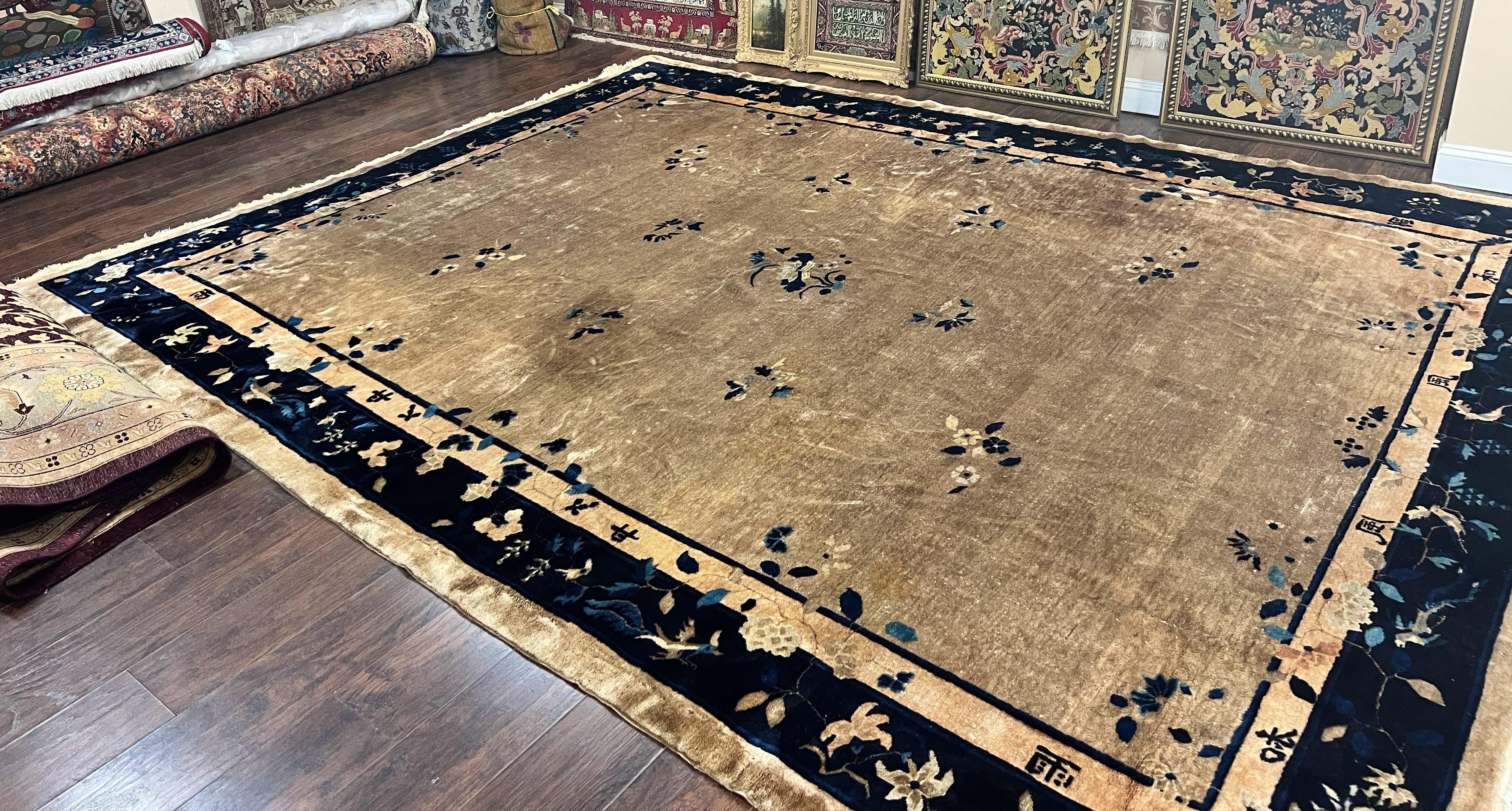 Antique Chinese Wool Rug 10x13, Large 1920s Peking Carpet, Handmade - Jewel Rugs