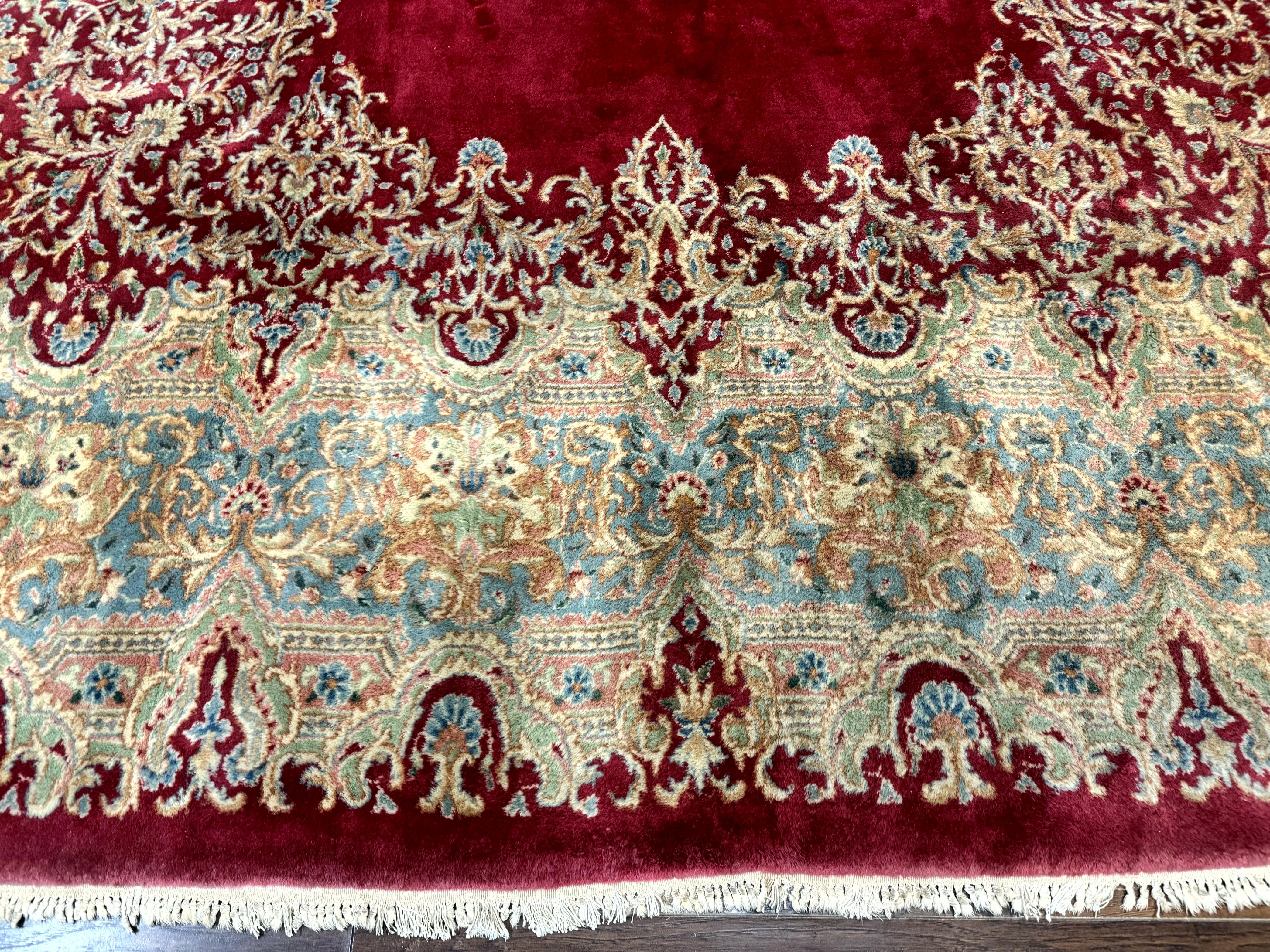 Persian Kirman Rug 10x14, Semi Open Field, Large Vintage Persian Carpet, Handmade Wool Rug, Red - Jewel Rugs