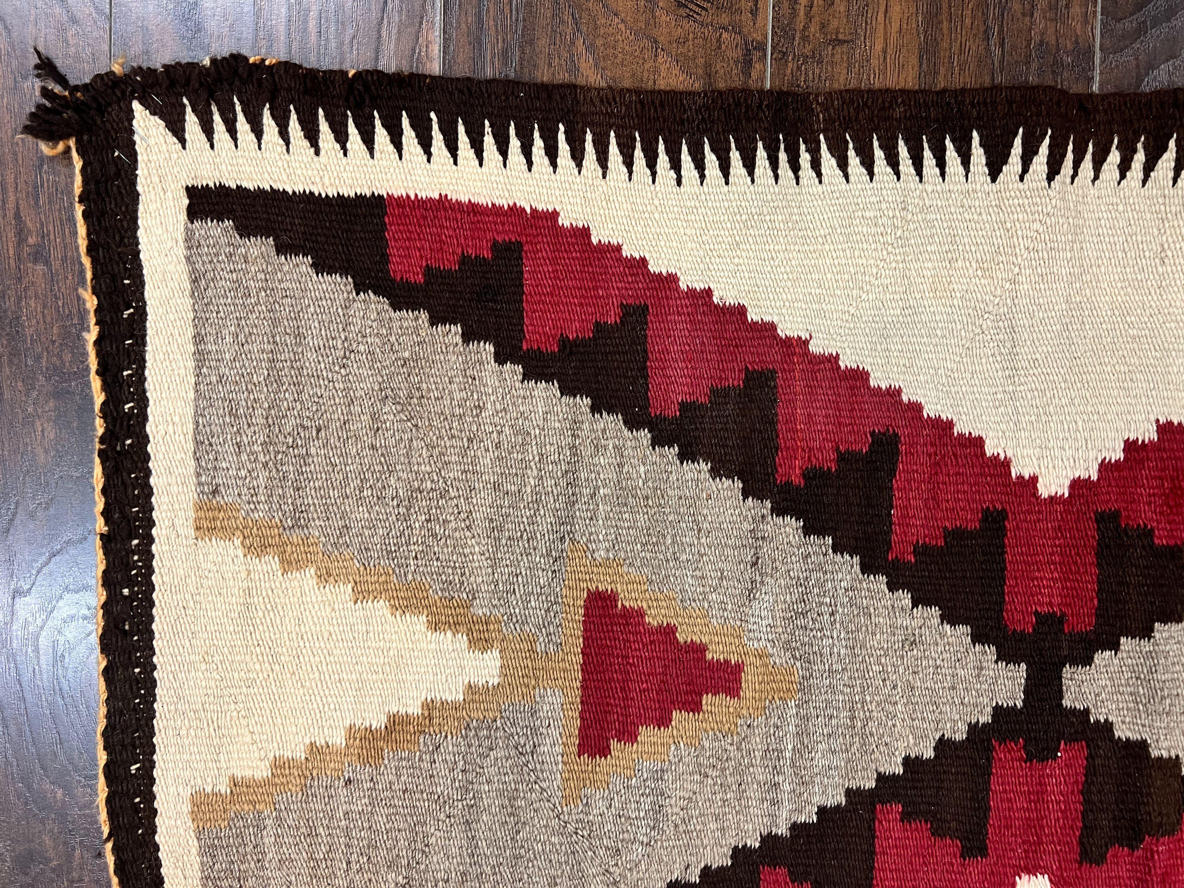 Antique Navajo Rug 2x4, Collectible Native American Wool Handmade Rug, Ivory Black Red Gray, Vintage Navajo Textile - Jewel Rugs