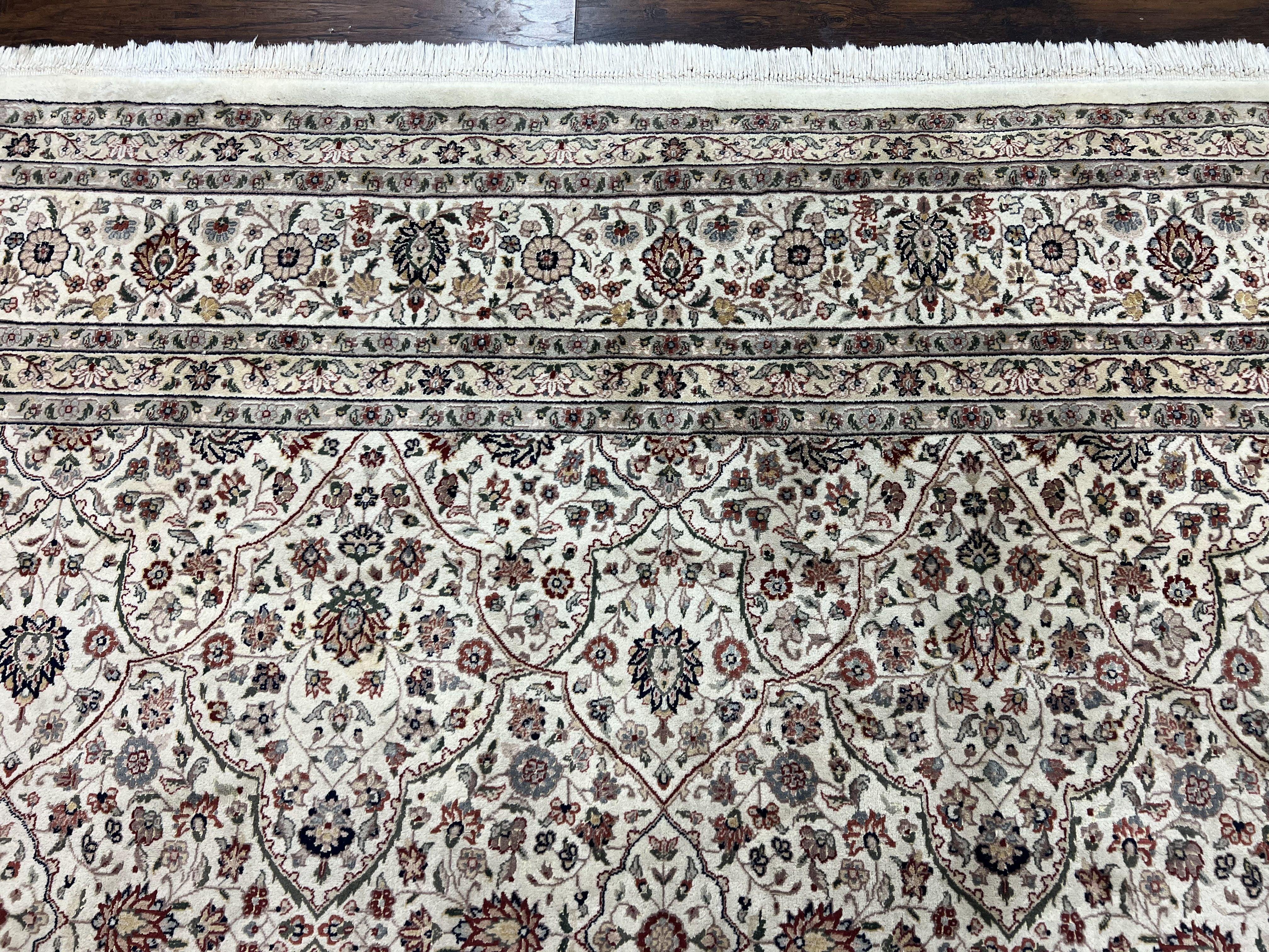 Large Pak Persian Rug 11x15, Oversized Oriental Carpet, Palace Size 11 x 15 ft, Floral Allover, Ivory Taupe, Handmade Wool Vintage Area Rug - Jewel Rugs