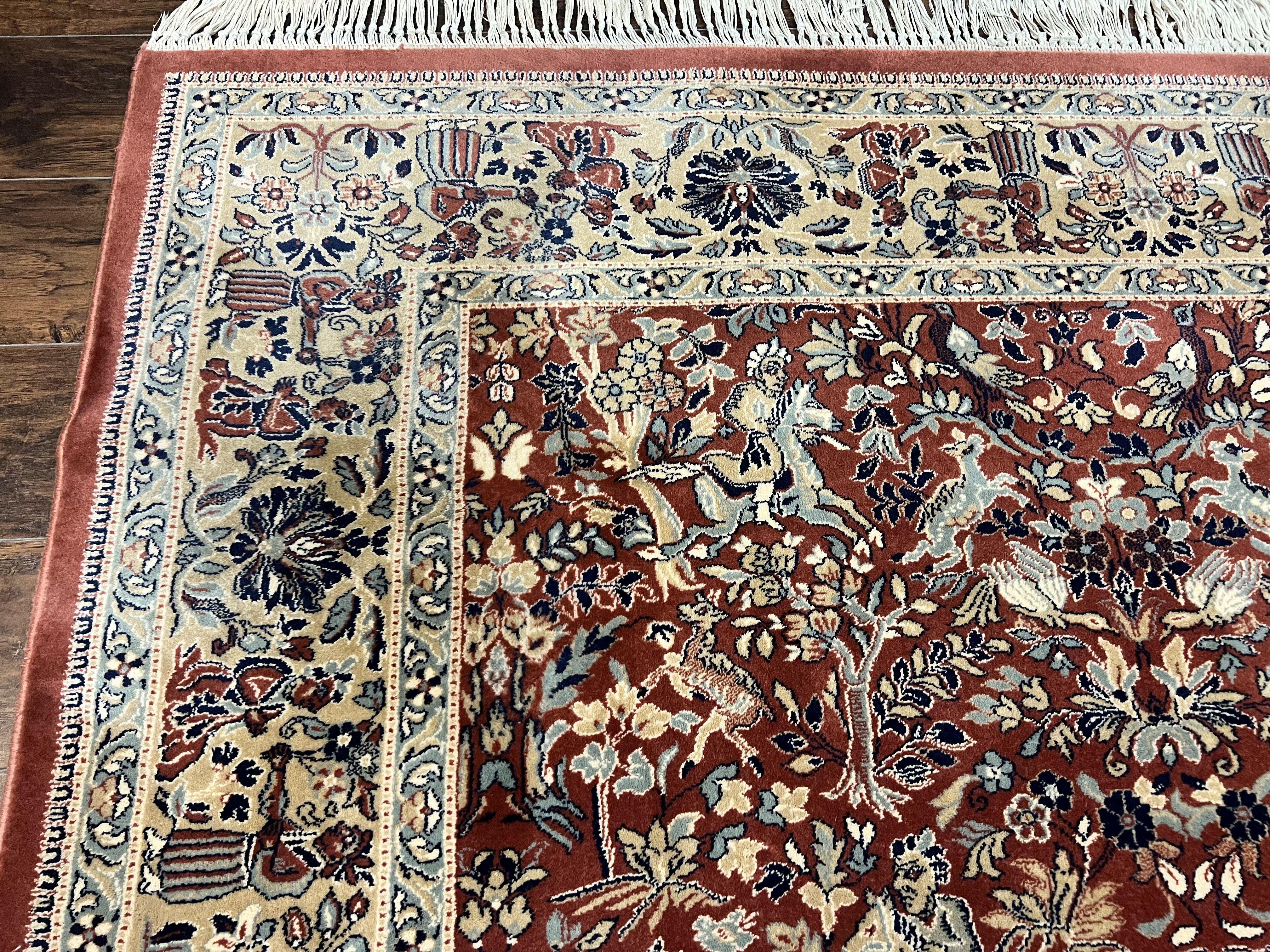 Persian Rug 10 x 13.6, Hunting Scene Rug, Large Wool Carpet, Vintage Couristan Belgium Power Loomed Rug, Red and Beige - Jewel Rugs