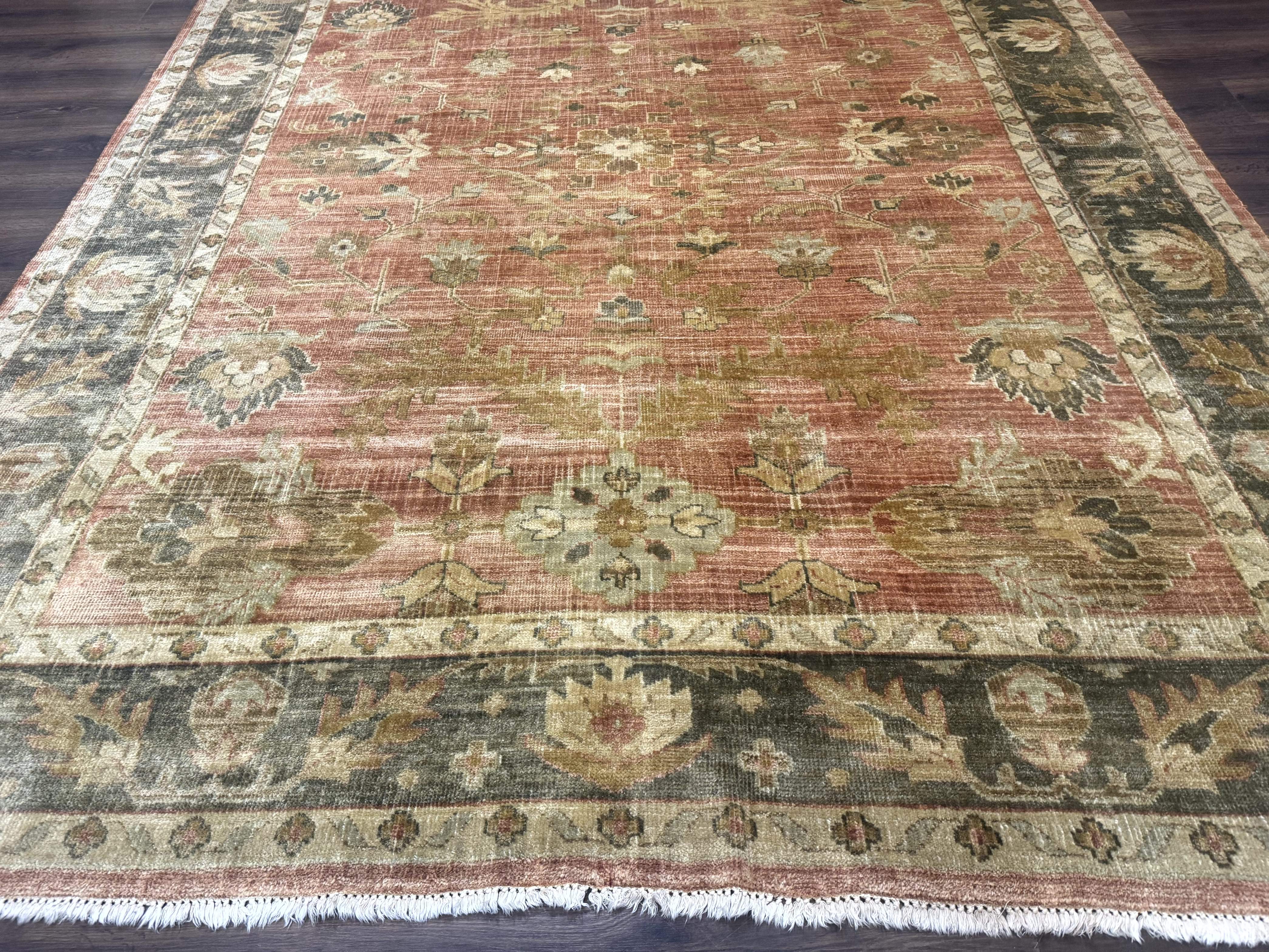 Turkish Oushak Rug 8x10 – Terracotta and Dark Gray, Hand-Knotted Wool Carpet - Jewel Rugs