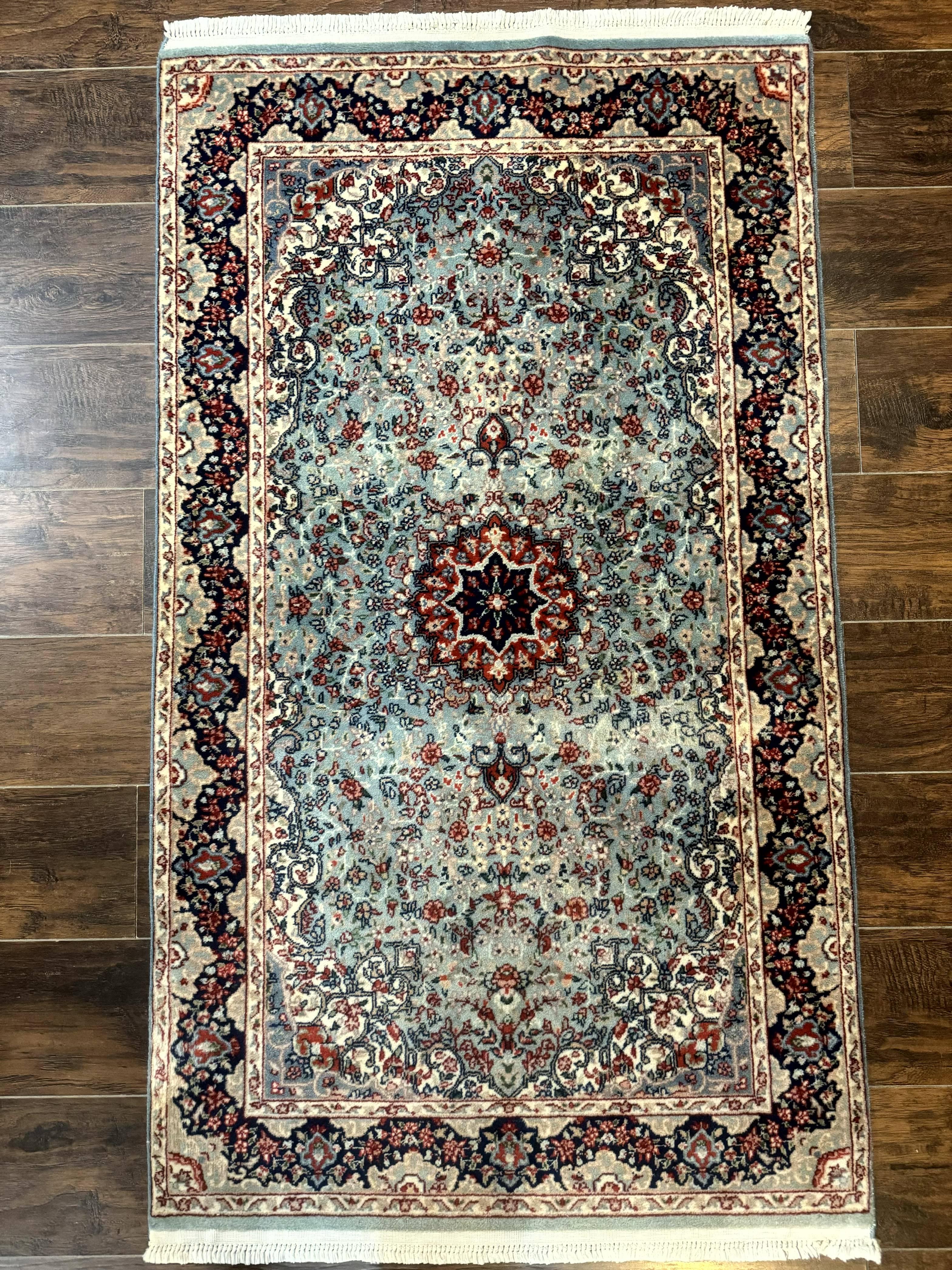 Indo Persian Kerman Rug 3x5, Light Blue, Floral Medallion - Jewel Rugs