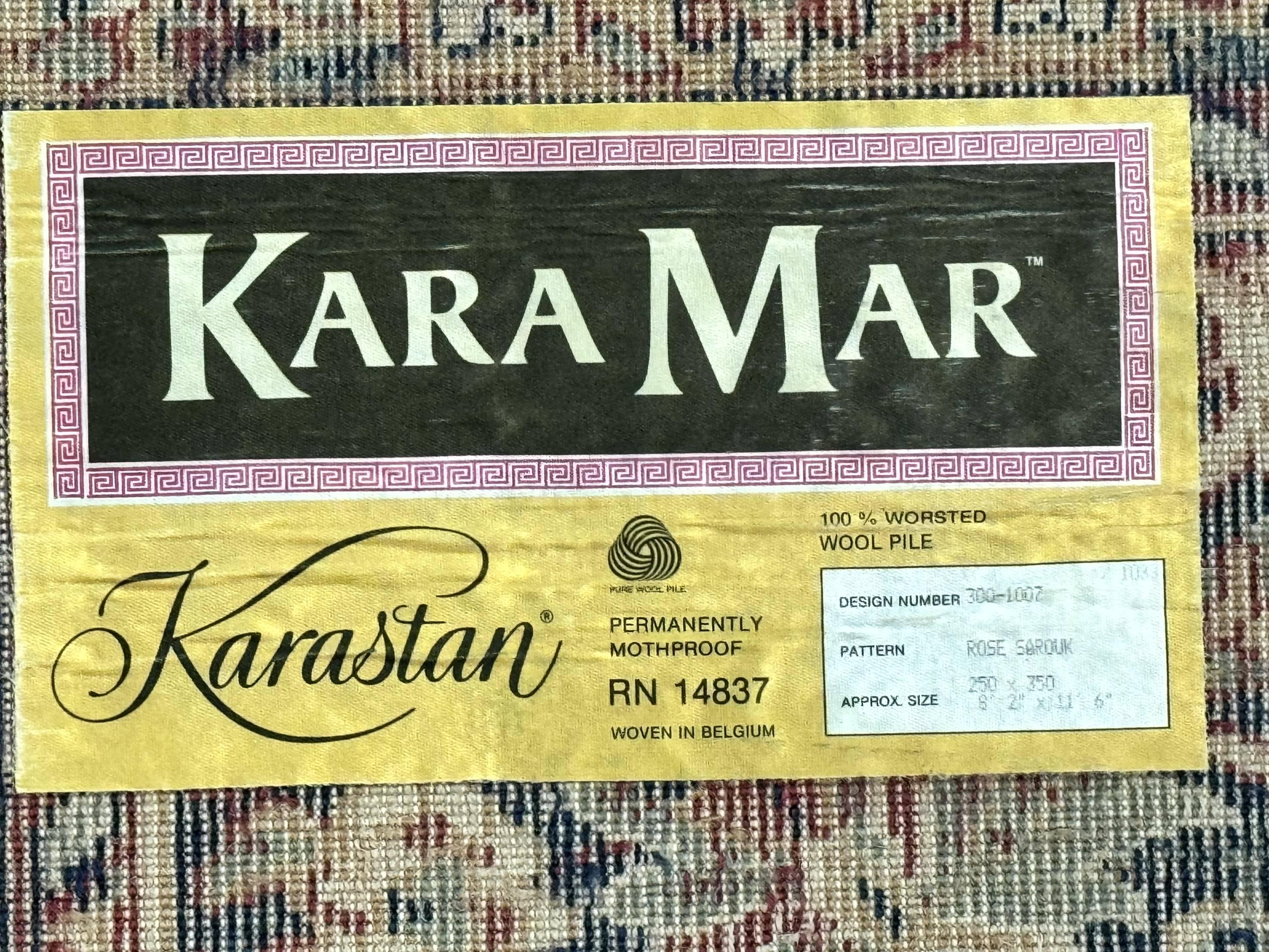 Karastan Rug 8 x 11.6, Rose Sarouk 300-1007, Vintage Wool Karastan Carpet, Beligum Power Loomed Rug, Floral, Red, Wool Pile - Jewel Rugs