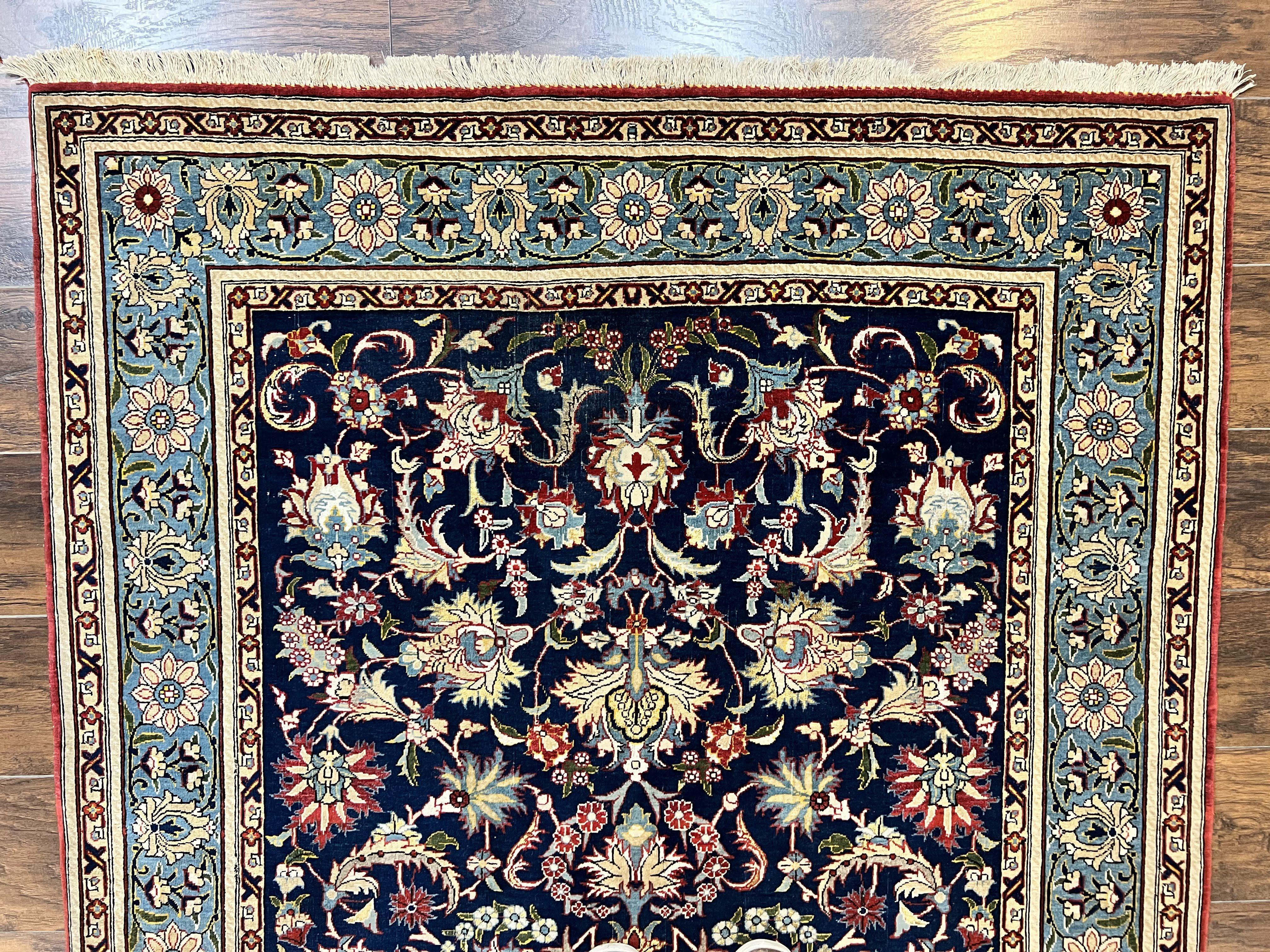 Blue Persian Qum Rug 5x7, Very Fine and Wonderful Authentic Persian Carpet, Wool Hand Knotted Vintage Semi Antique Oriental Rug, Floral, Ghom Qom Rug - Jewel Rugs