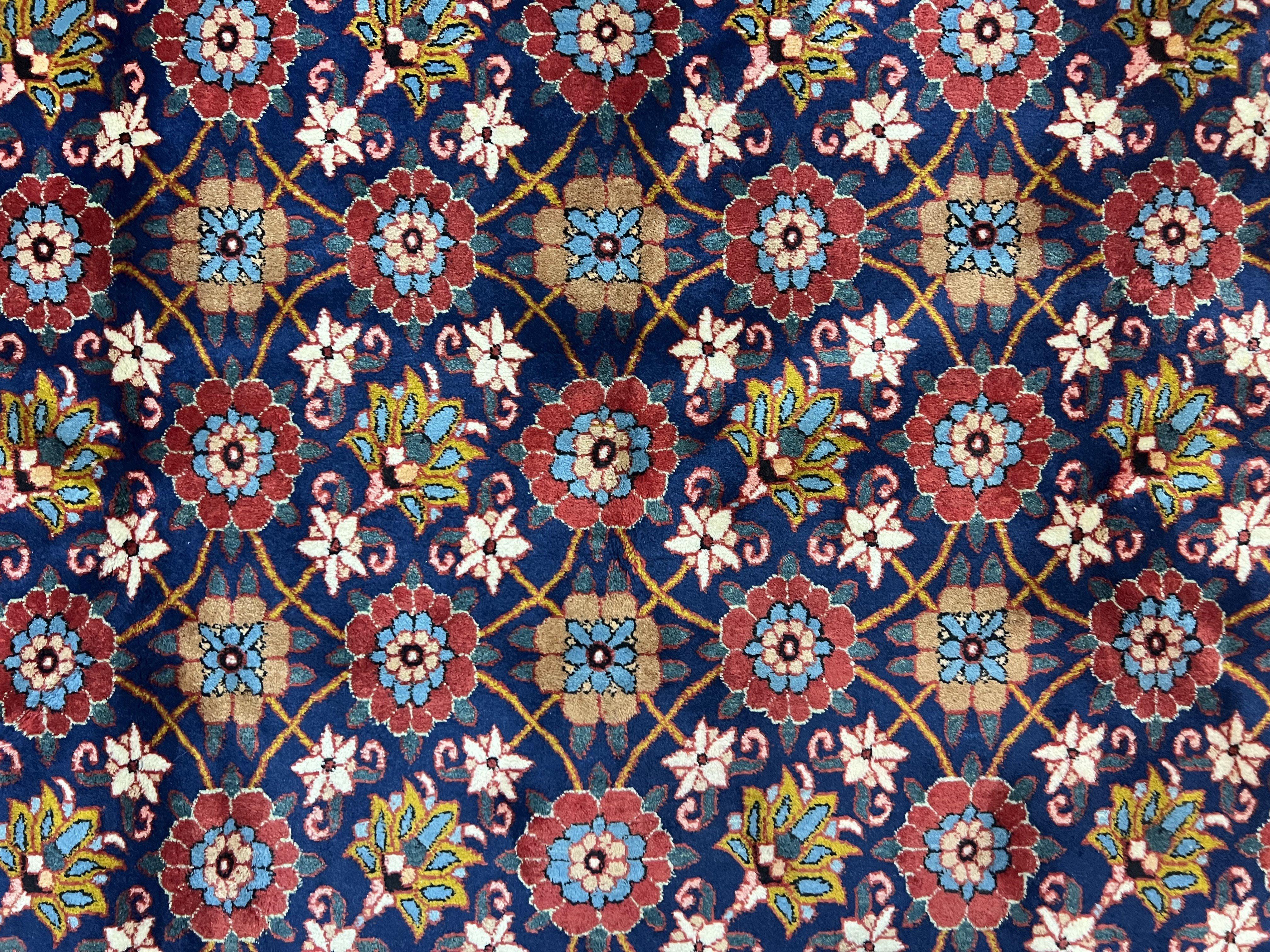 Persian Veramin Rug 7x11, Repeated Allover Pattern, Handmade Vintage Carpet, Navy Blue - Jewel Rugs