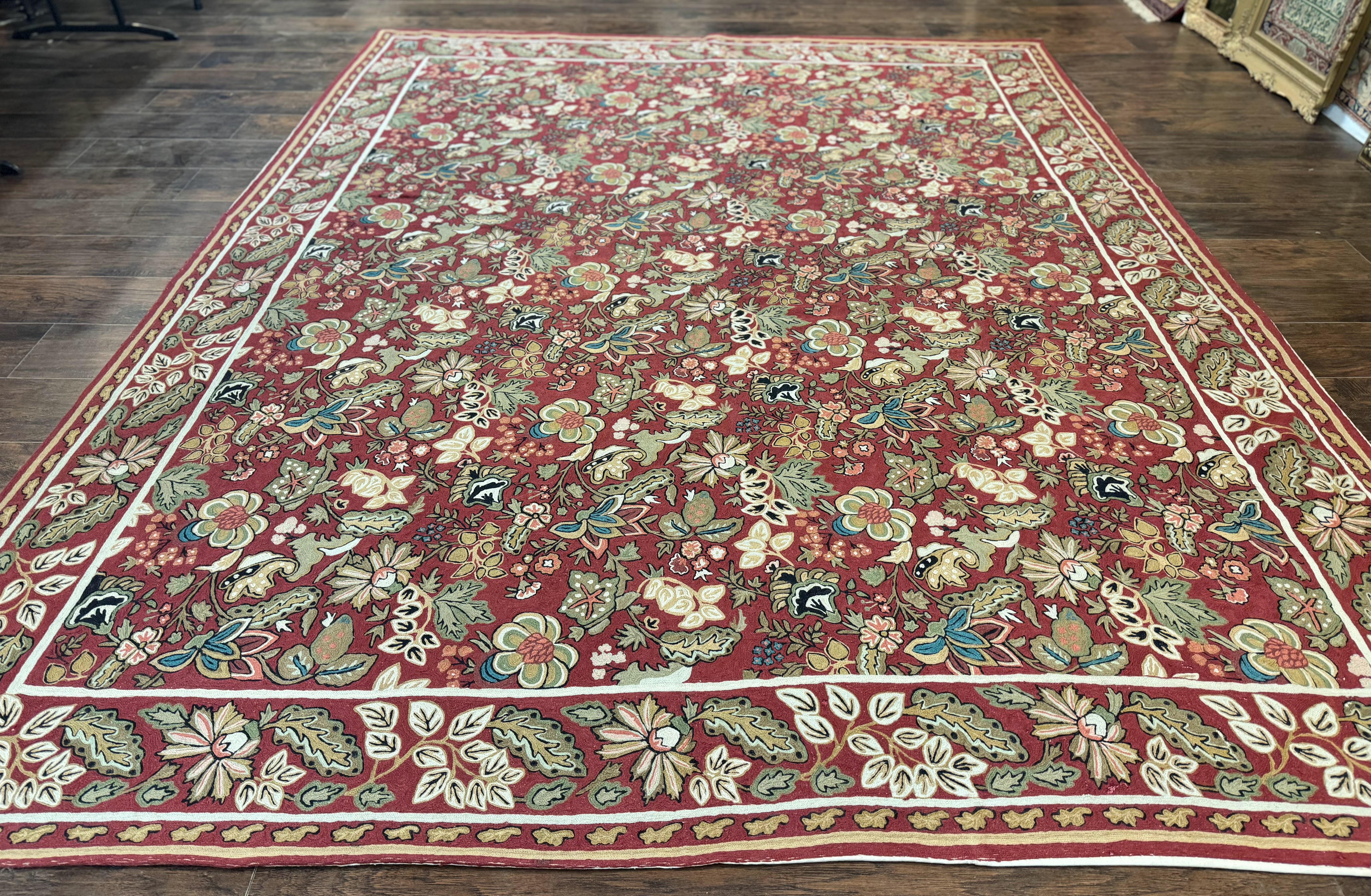 Indian Hand Stitched Rug 8x10, Large Vintage Floral Handmade Carpet, Dark Red Multicolor - Jewel Rugs