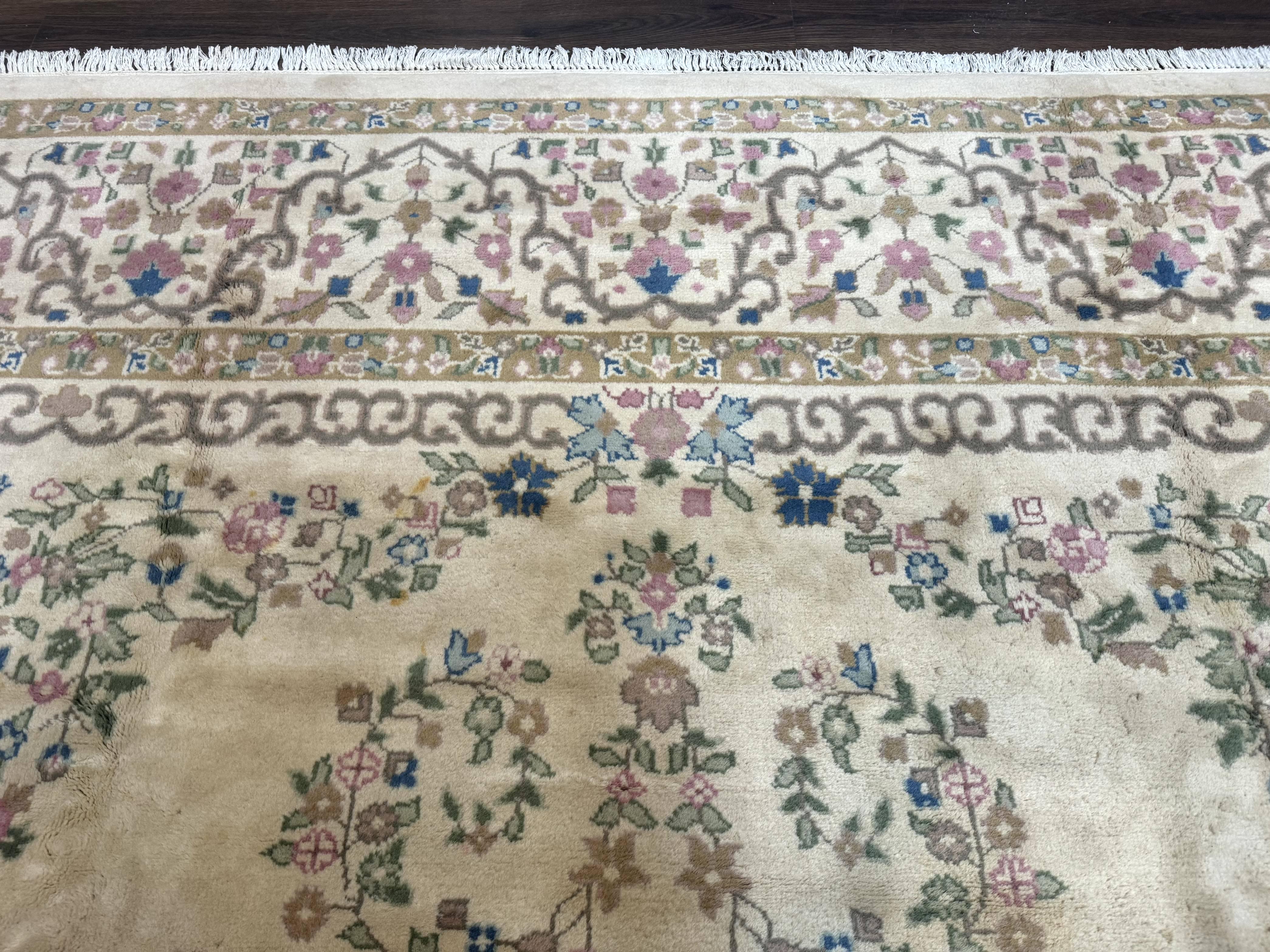 Indo Persian Rug 12x15, Palace Sized Carpet, Oversized Wool Handmade Rug, Kerman Rug, Semi Open Field, Pande Cameron Rug, Beige - Jewel Rugs