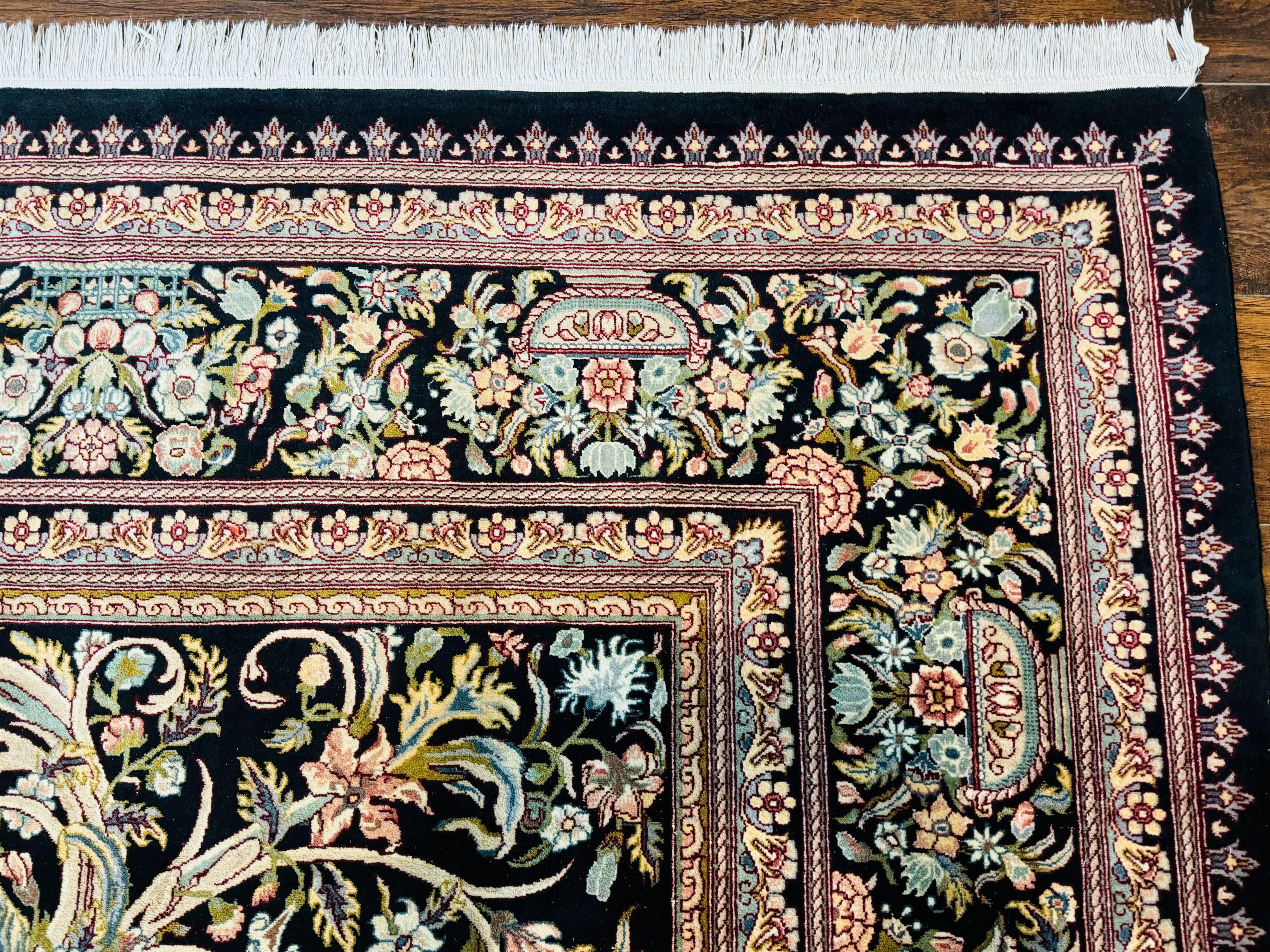 Pak Persian Rug 9x12, Highly Detailed Fine 260 KPSI, Floral, Handmade Traditional Carpet, Black - Jewel Rugs