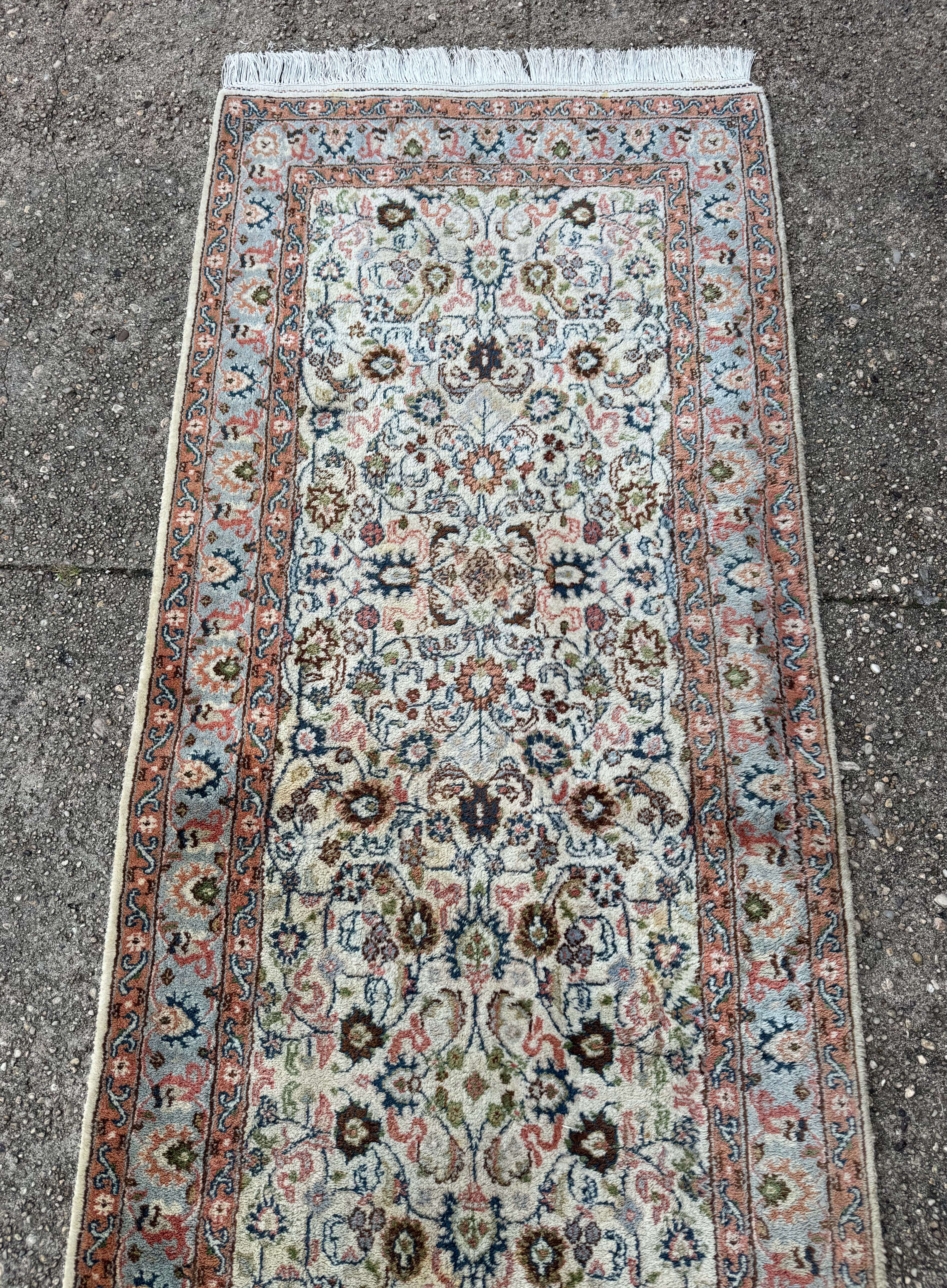 Indo Persian Long Runner Rug 3 x 25 ft, Ivory, Hand Knotted - Jewel Rugs